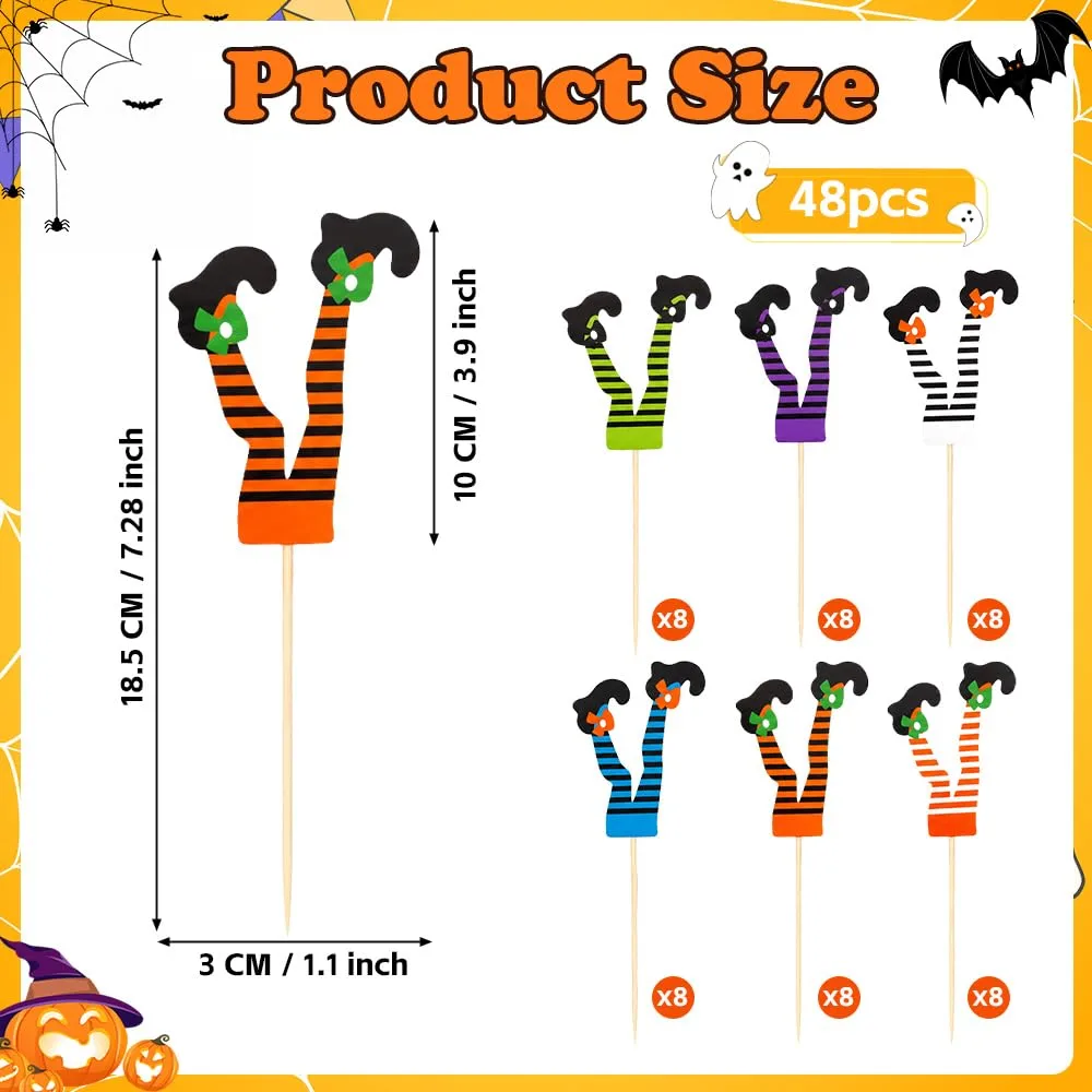 Halloween Cupcake Toppers, 48 PCS Halloween Witch Boot Cupcake Toppers, Halloween Witch Leg Boot Paper Cupcake Picks Food Picks Cake Decorations for Halloween Party Decoration Birthday Party Supplies