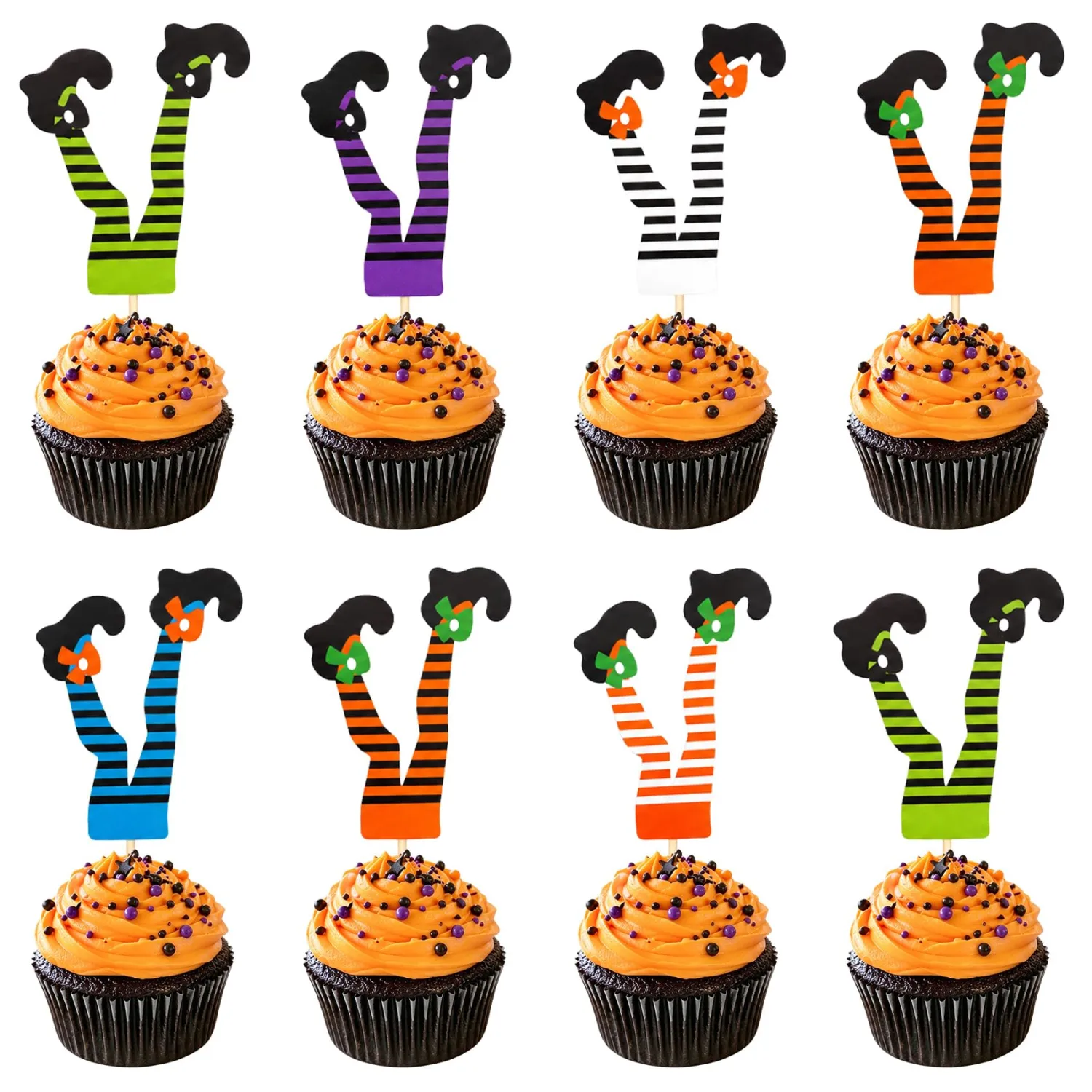 Halloween Cupcake Toppers, 48 PCS Halloween Witch Boot Cupcake Toppers, Halloween Witch Leg Boot Paper Cupcake Picks Food Picks Cake Decorations for Halloween Party Decoration Birthday Party Supplies