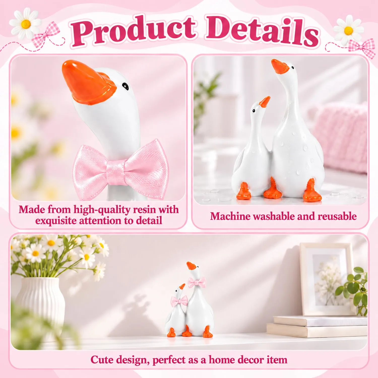 24 Pcs Pink Bow Tie Silly Goose Cake Topper Set