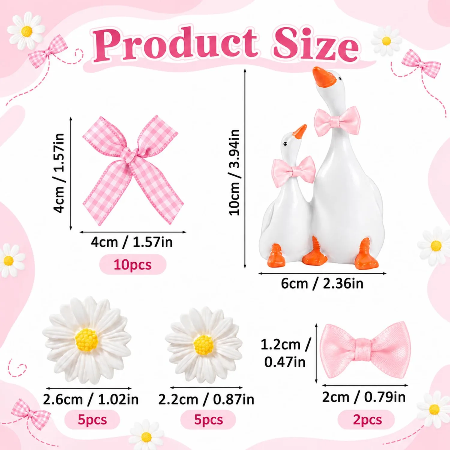 24 Pcs Pink Bow Tie Silly Goose Cake Topper Set