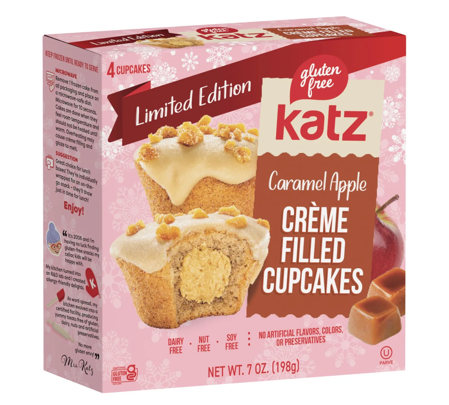 Katz Gluten Free Caramel Apple Crème Filled Cupcakes | Dairy Free, Nut Free, Soy Free, Gluten Free | Kosher (1 Pack of 4 Crème Cupcakes, 7 Ounce)