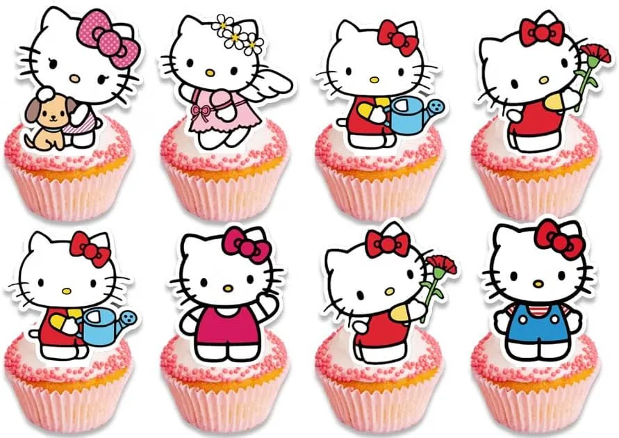 24pcs Hello Pink Kawaii Cat Cupcake Topper Cake Decorations