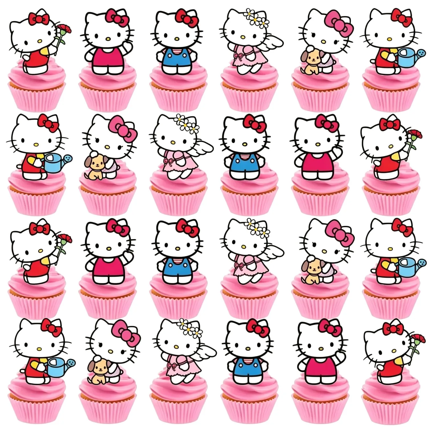 24pcs Hello Pink Kawaii Cat Cupcake Topper Cake Decorations