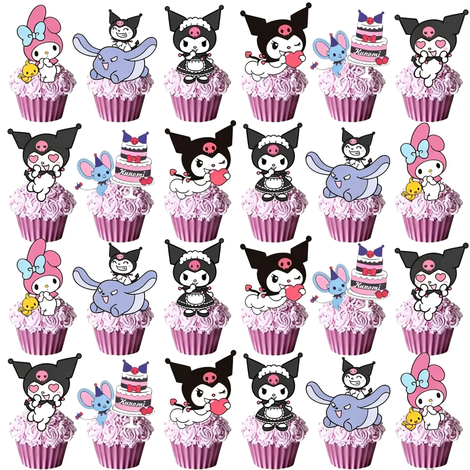 24pcs Kawaii Cat Kuromi Cupcake Topper Cake Decorations