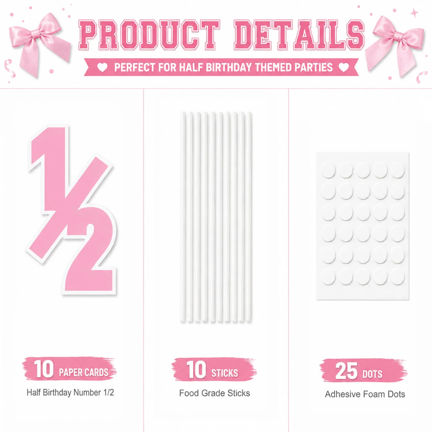 10Pcs Pink 1/2 Cupcake Toppers, 3.94×2.95 Inch