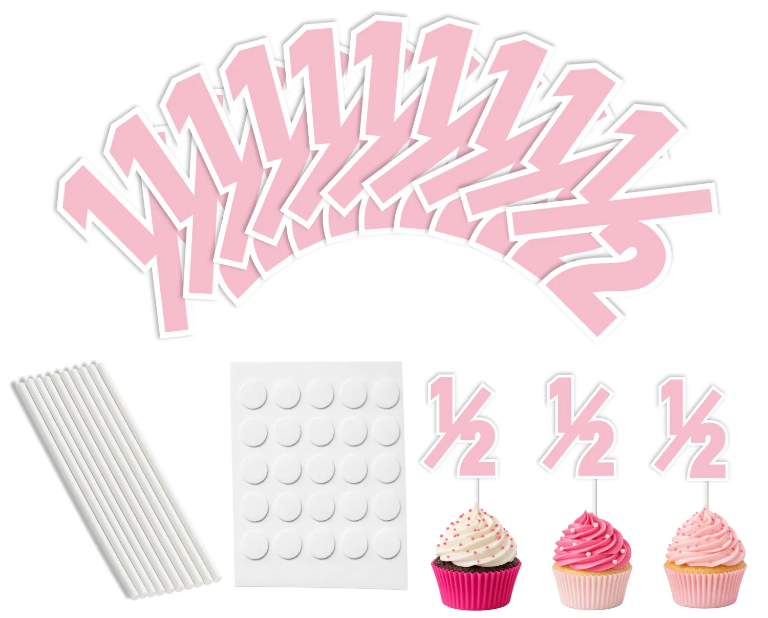 10Pcs Pink 1/2 Cupcake Toppers, 3.94×2.95 Inch