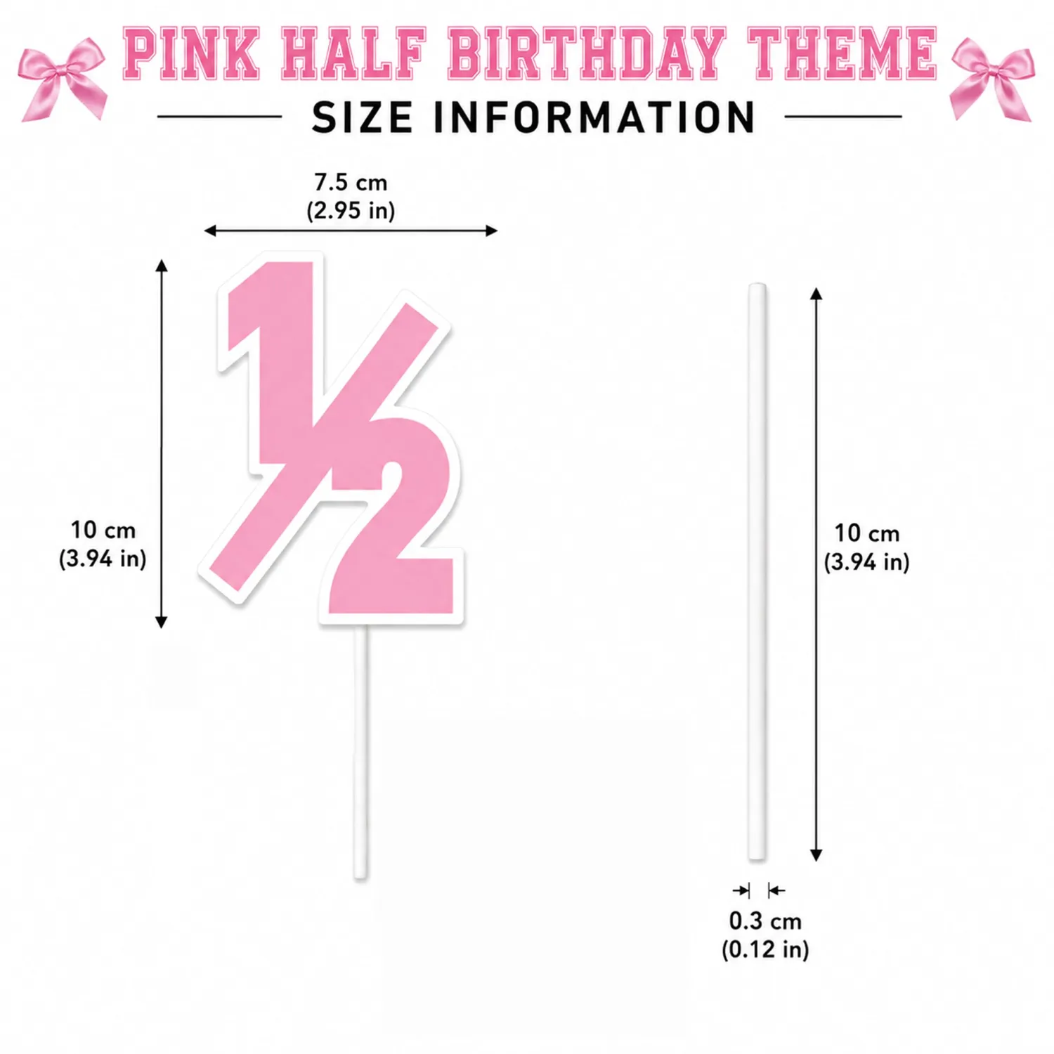 10Pcs Pink 1/2 Cupcake Toppers, 3.94×2.95 Inch