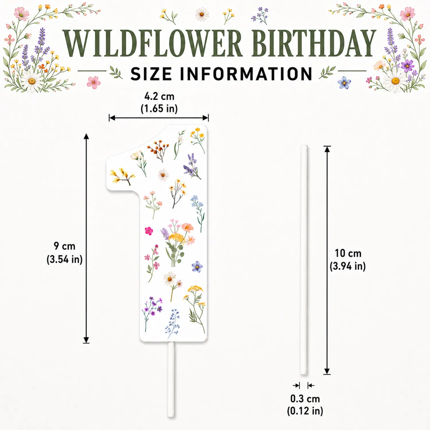 10Pcs Wildflower Cupcake Toppers, 3.54×1.65 Inch