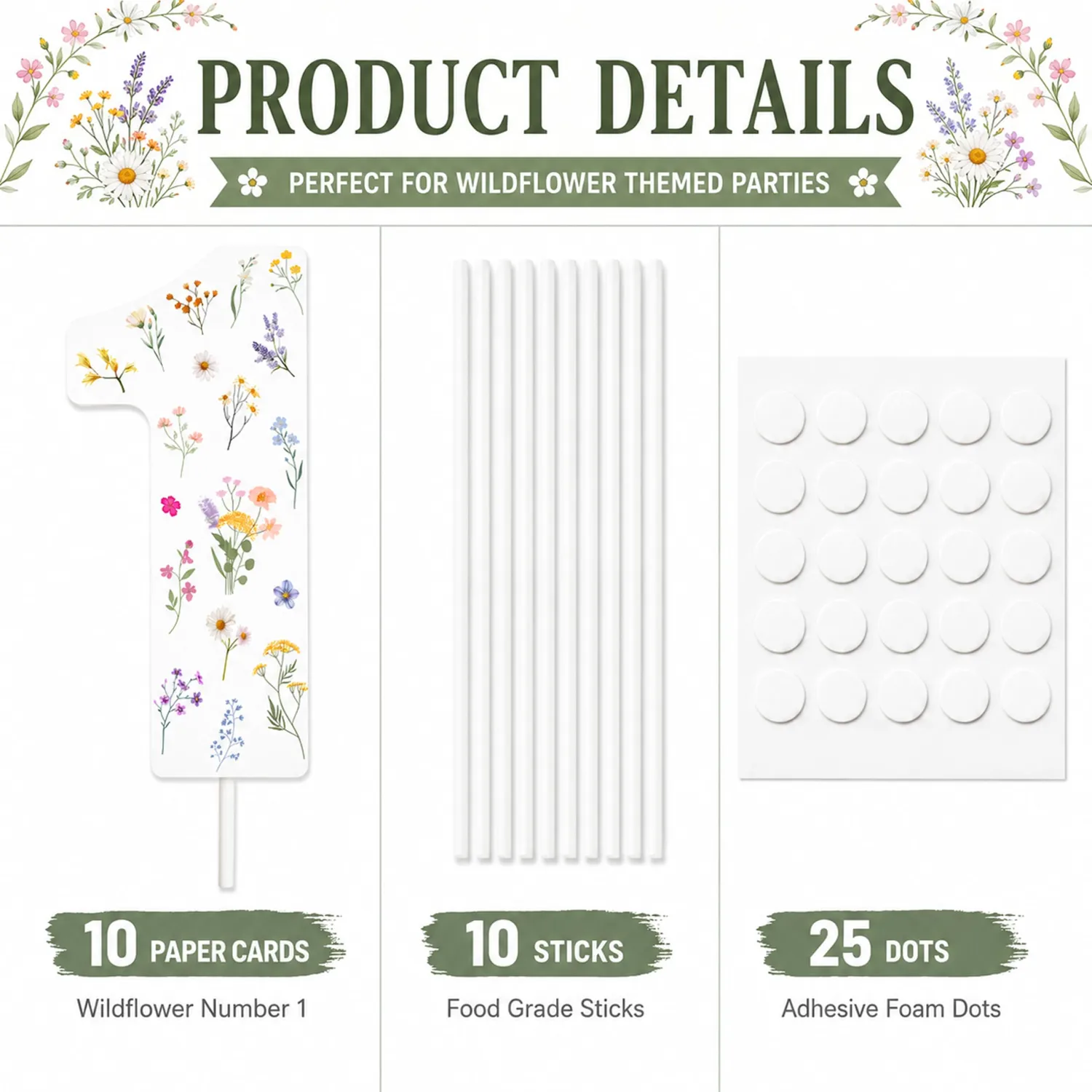 10Pcs Wildflower Cupcake Toppers, 3.54×1.65 Inch