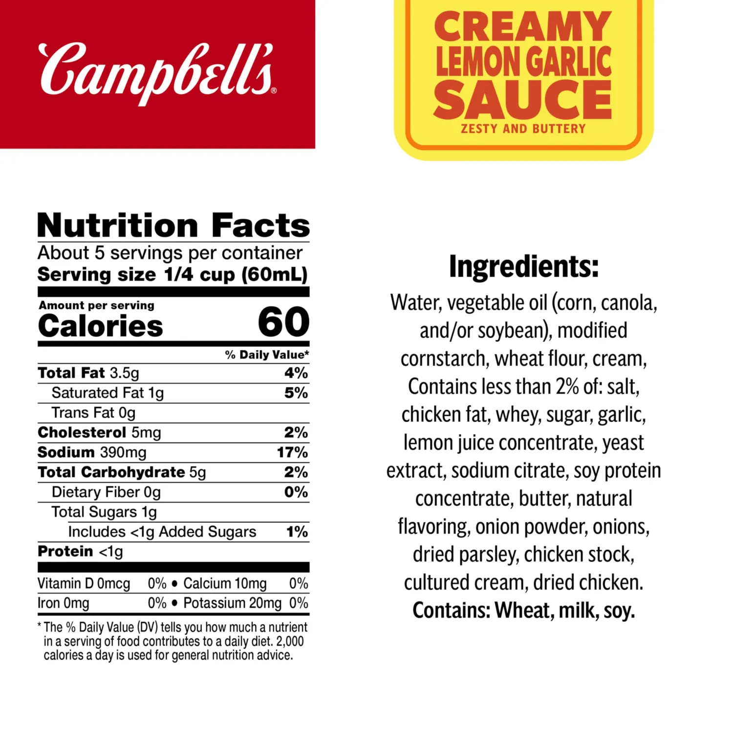 Campbell's Condensed Creamy Lemon Garlic Sauce, 10.5 Oz Can (Pack of 4)