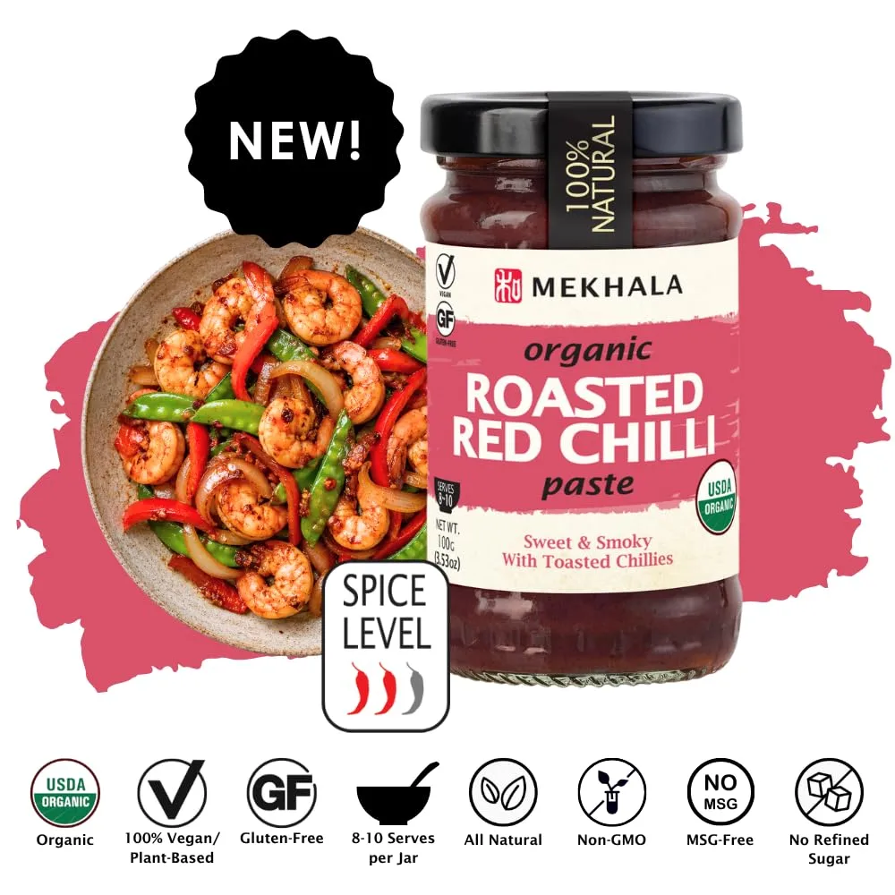 Mekhala Organic ROASTED RED Chili Paste Condiment Versatile HOT (3.53oz)
