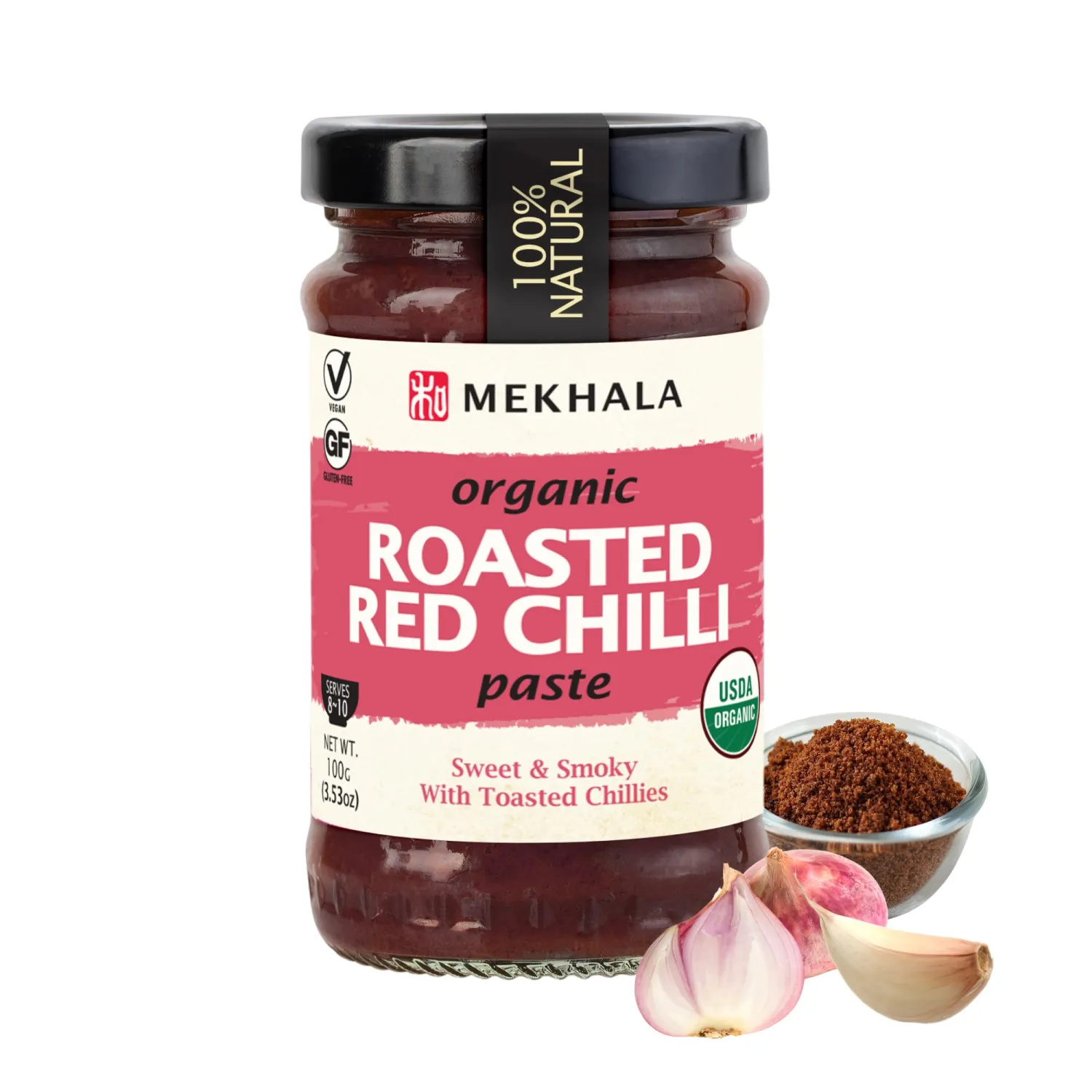 Mekhala Organic ROASTED RED Chili Paste Condiment Versatile HOT (3.53oz)