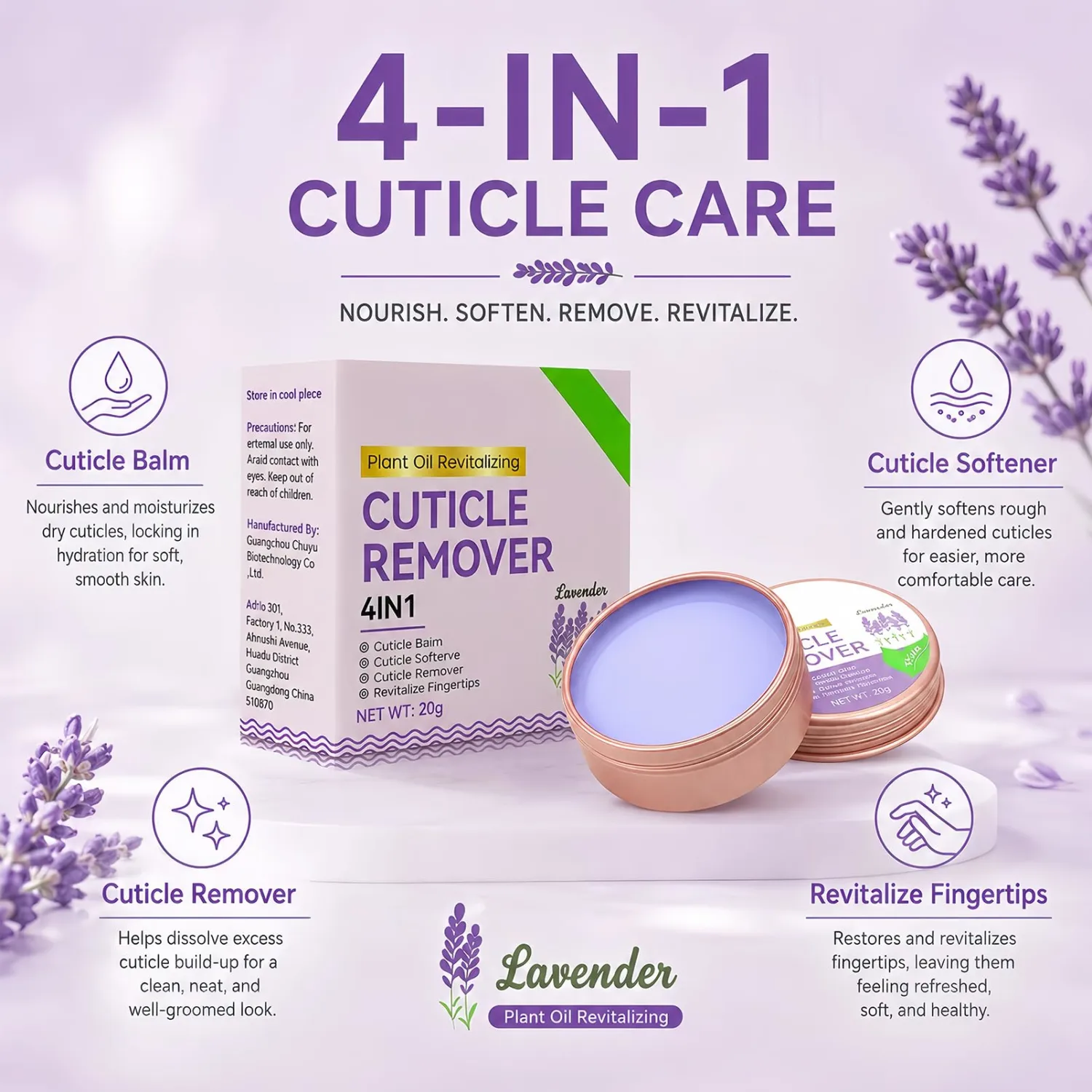NovaCharm Lavender Cuticle Cream for Dry Damaged Cuticles