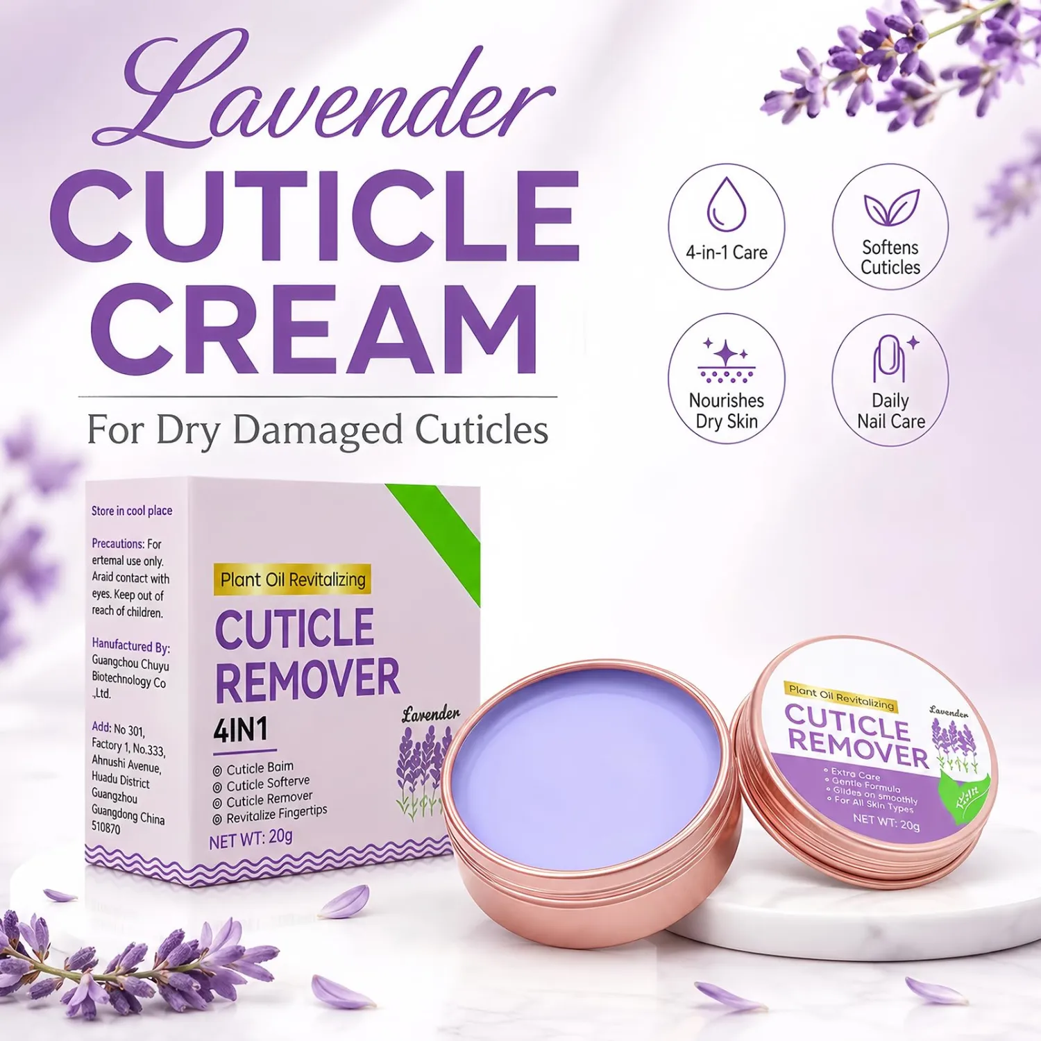 NovaCharm Lavender Cuticle Cream for Dry Damaged Cuticles