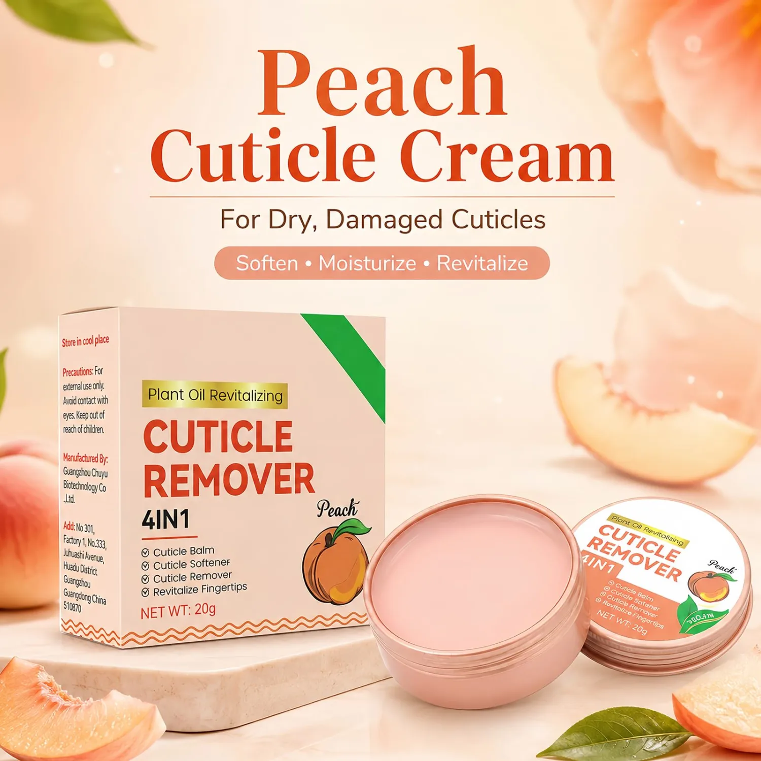 NovaCharm Peach Cuticle Cream, 20G Moisturizing Nail Care Balm