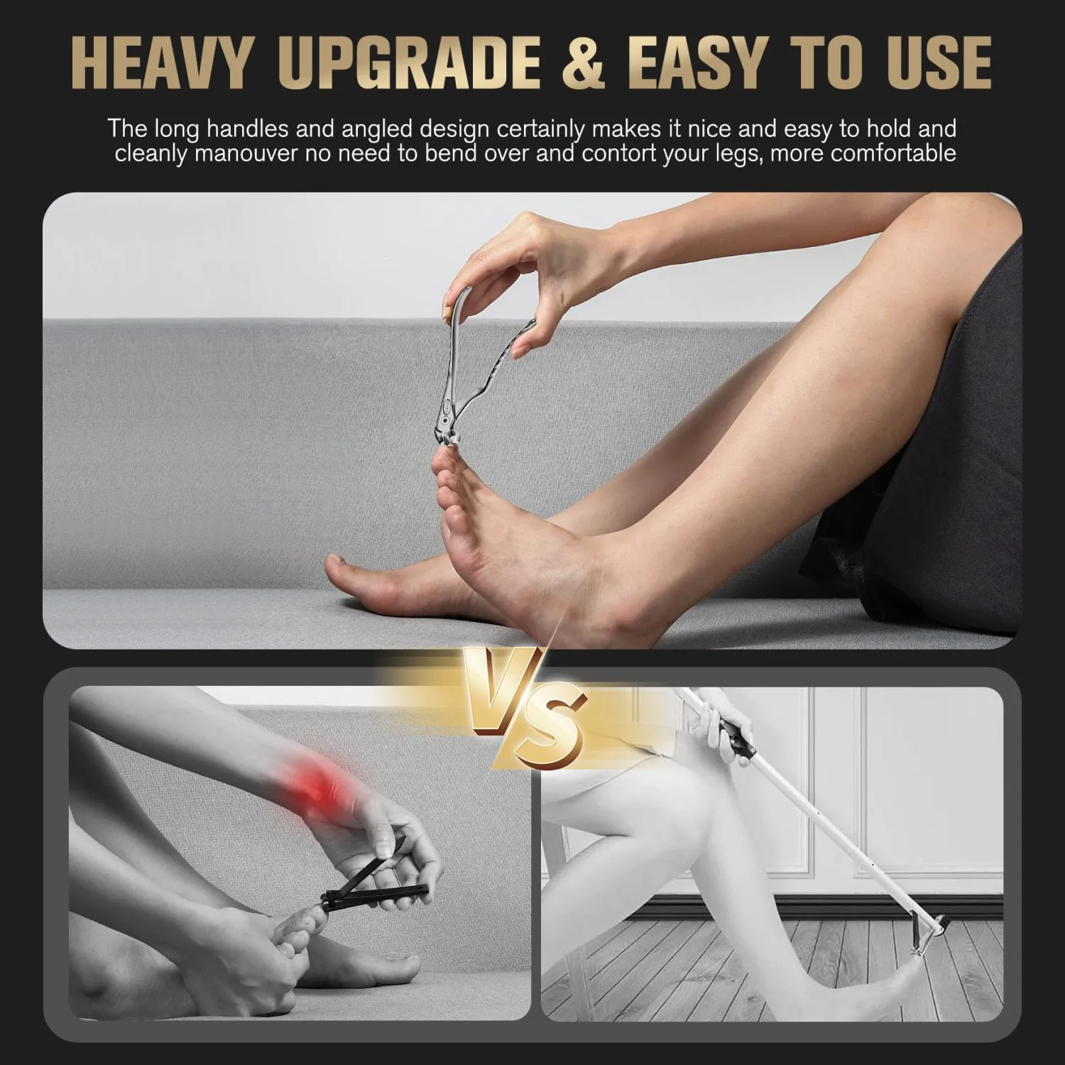 FERYES Ergonomic Non-Slip Long Handle Nail Clippers for Seniors, Unique Angled Head Curve Wide Jaw Opening Toenail Clipper with Catcher for Thick Toenails and Fingernails