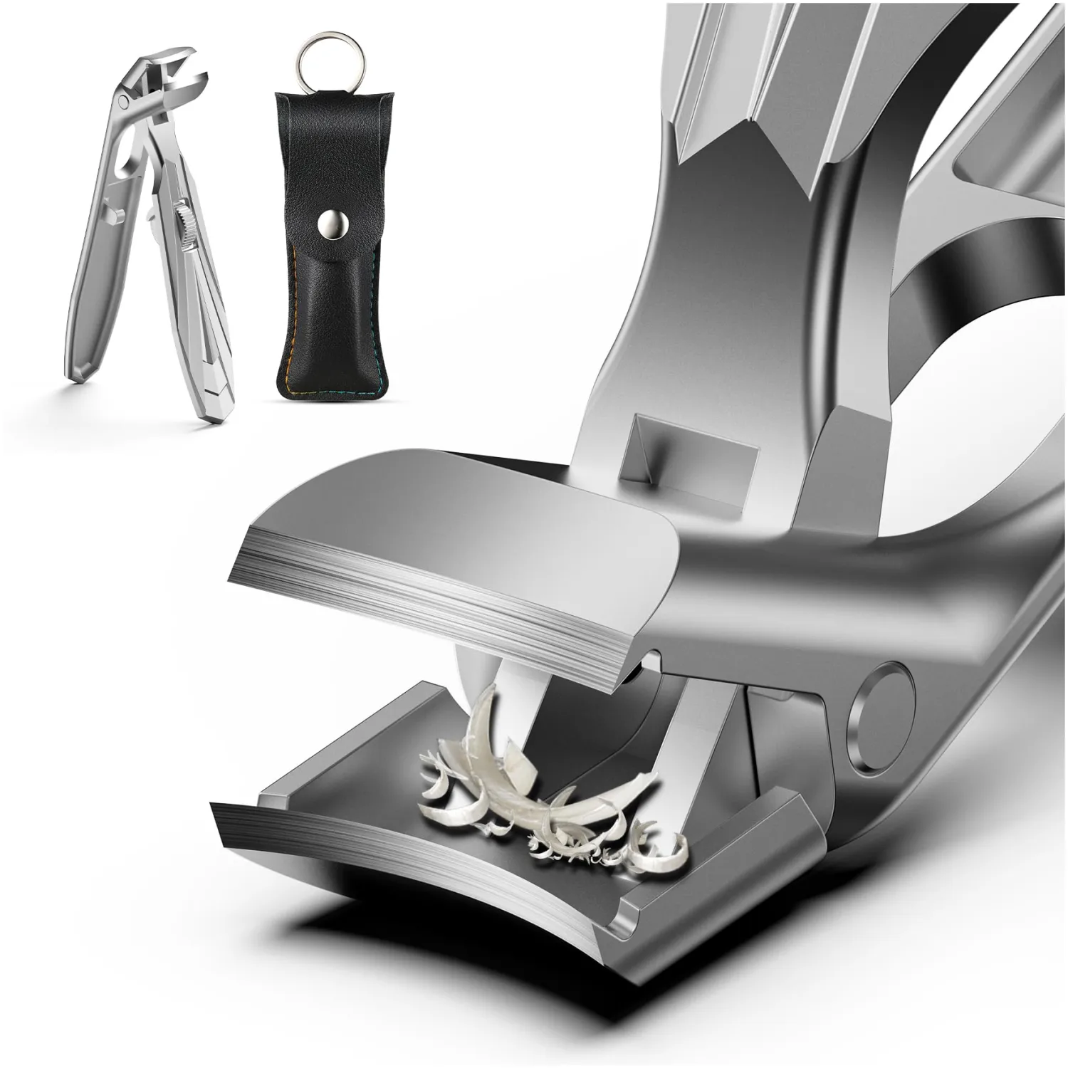 FERYES Curved Head Toe Nail Clippers for Thick Nails for Seniors - Ergonomic Senior-Friendly Finger Nail Clippers with Catcher, Sharp Toenail Clipper for Thick Toenails with Safety Locker (Sliver)