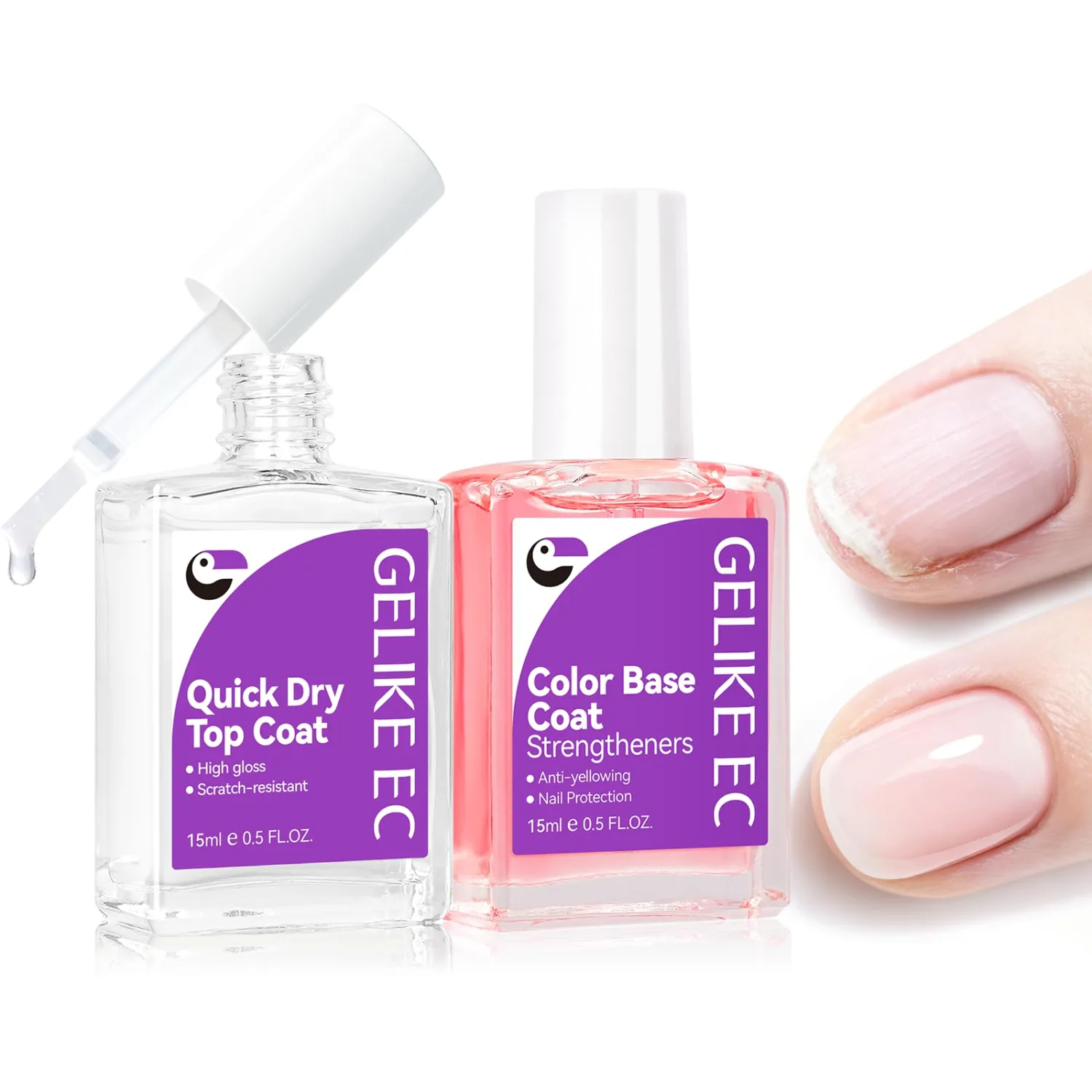 Gelike EC Top and Base Coat for Women:Quick Dry Nail Polish for Weak Nails