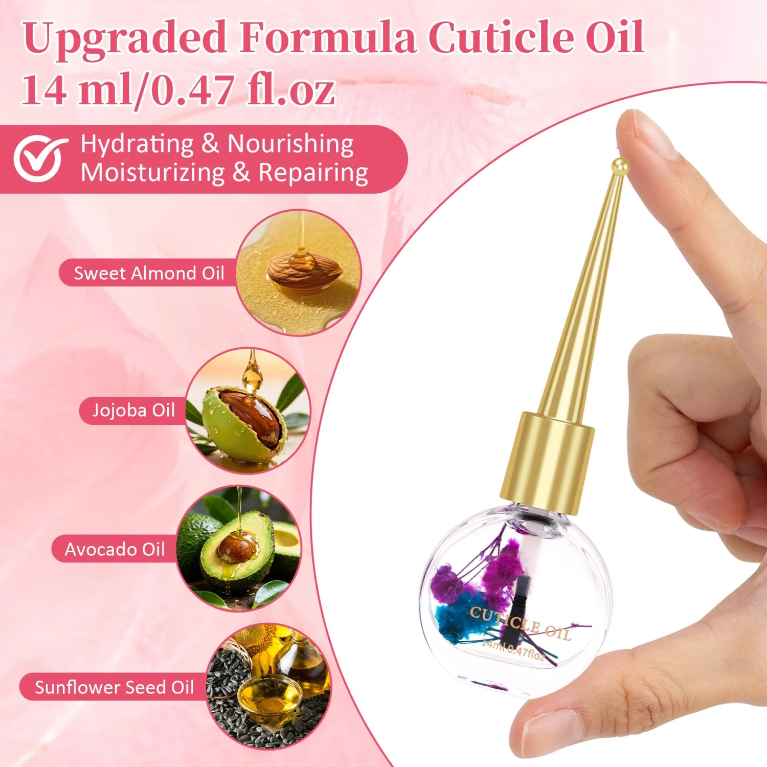 Meschett Cuticle Oil for Nails with Flowers – 0.47oz Nail Oil, Nourishing & Moisturizing Formula, Softening Cuticle Care, Holiday Gift for Women – Lavender Scent