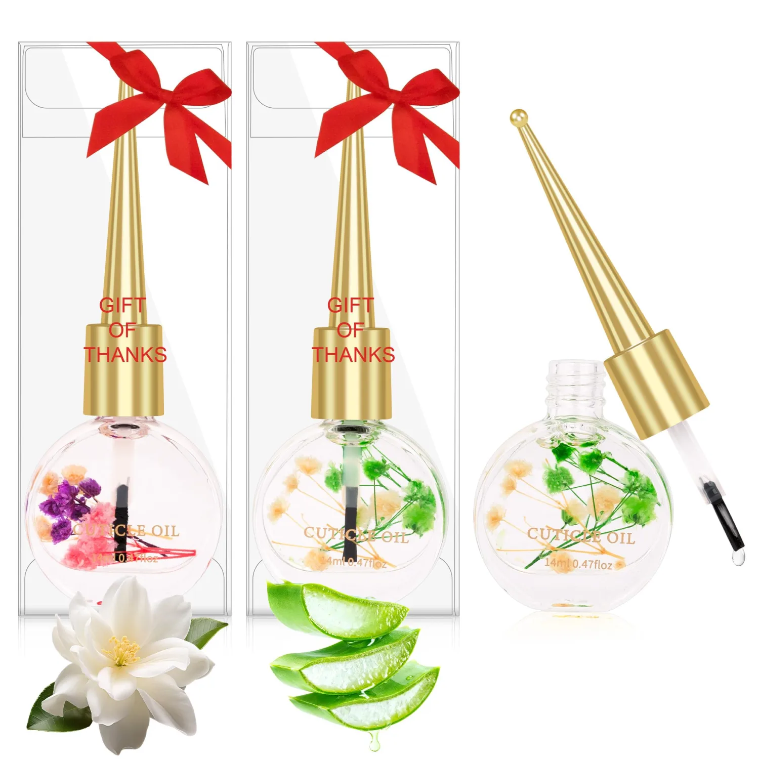 Cuticle Oil for Nails with Flowers – 0.47oz Nail Oil, Nourishing & Moisturizing Formula, Softening Cuticle Care, Holiday Gift for Women (2PCS, Jasmine & Aloe)