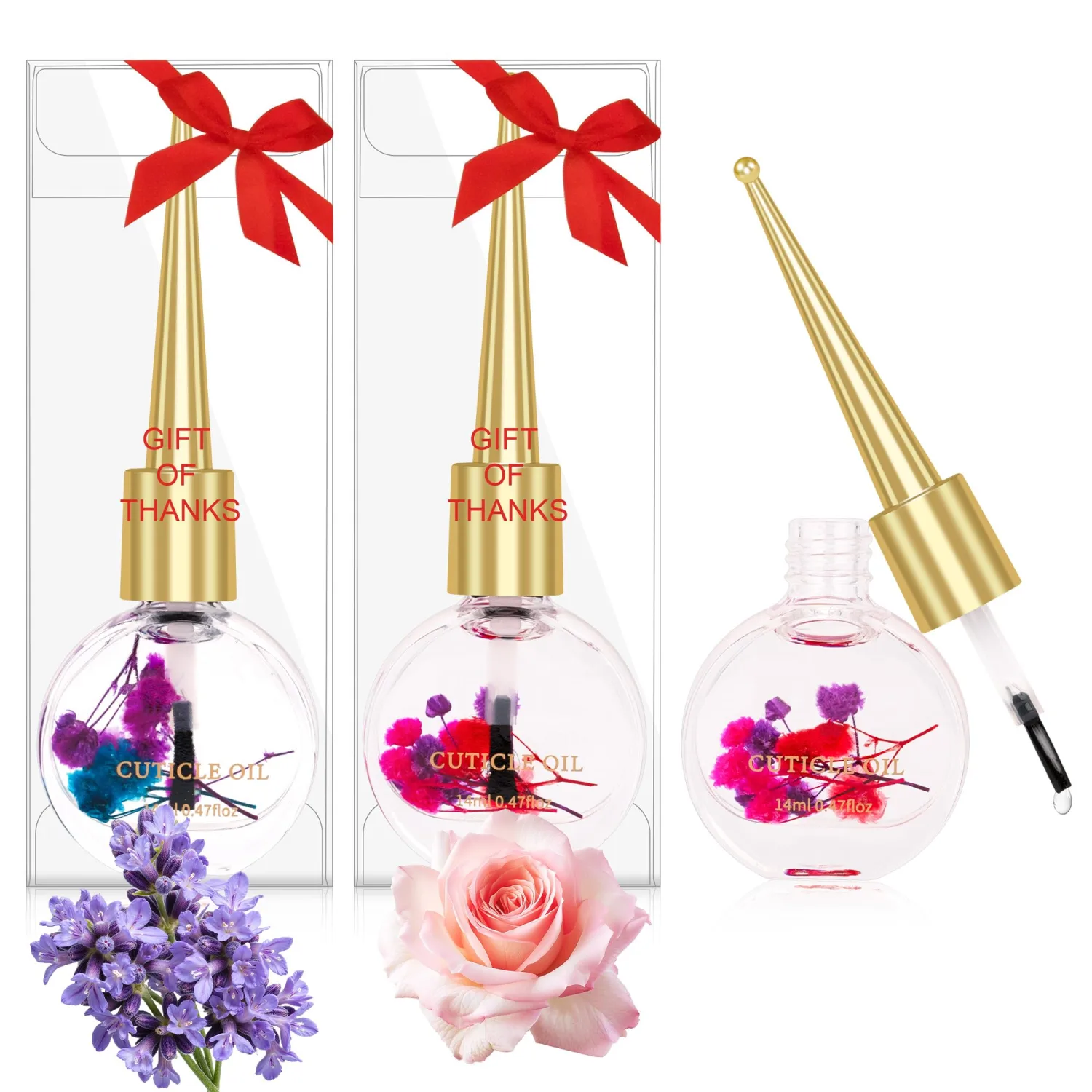 Meschett Cuticle Oil for Nails with Flowers – 0.47oz Nail Oil, Nourishing & Moisturizing Formula, Softening Cuticle Care, Holiday Gift for Women (2PCS, Lavender & Rose)