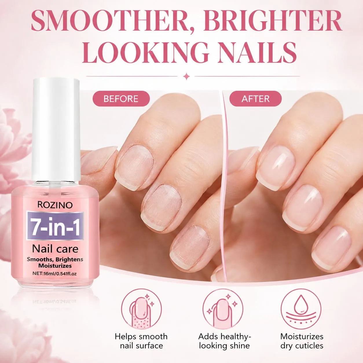 7-in-1 Nail Care Treatment, Nail Strengthener & Cuticle Oil for Dry Brittle Nails, Hydrating Nail Repair Serum to Smooth, Brighten & Moisturize Cuticles, Daily Natural Nail Care