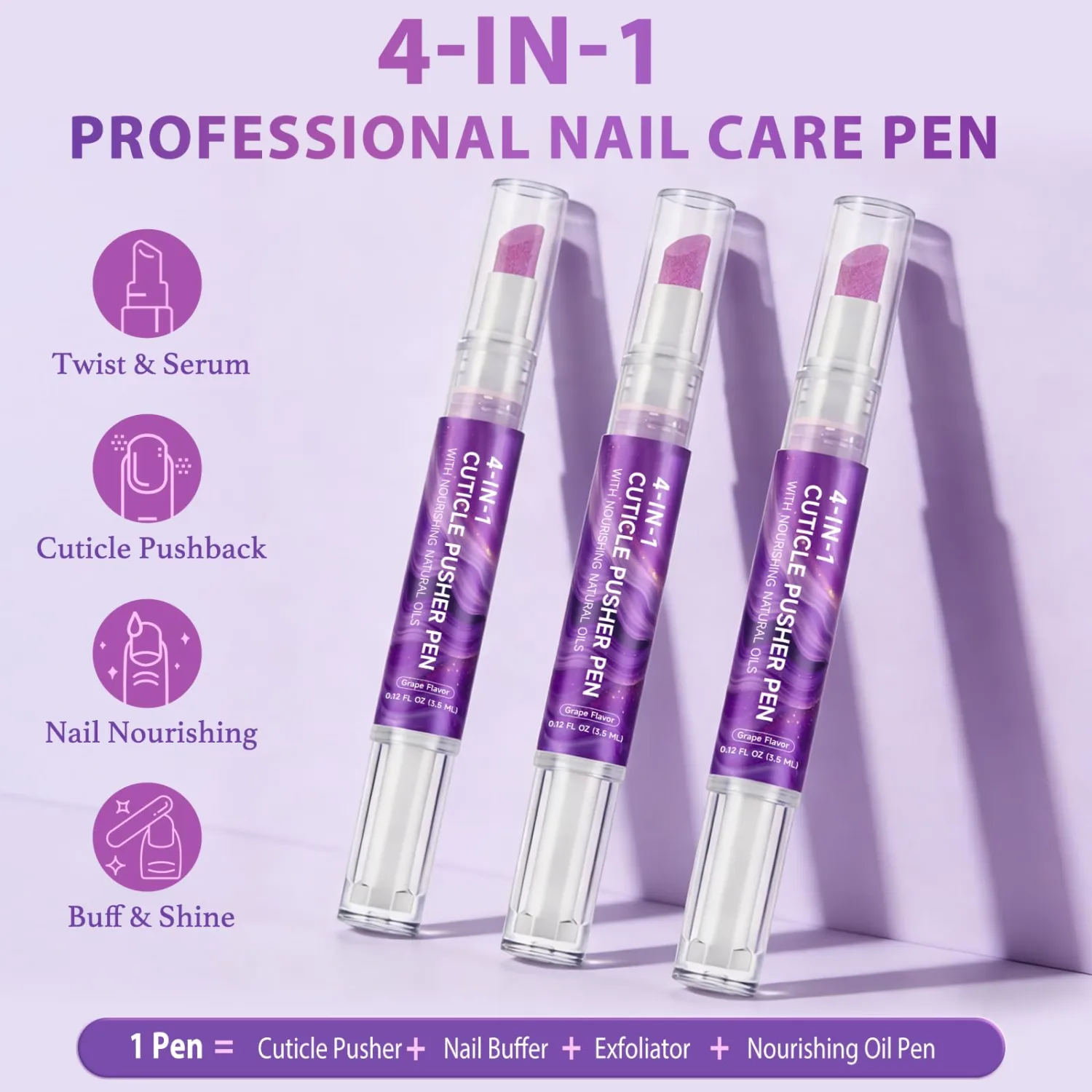 2Pack 4-in-1 Cuticle Pusher & Oil Pen with Natural Oils