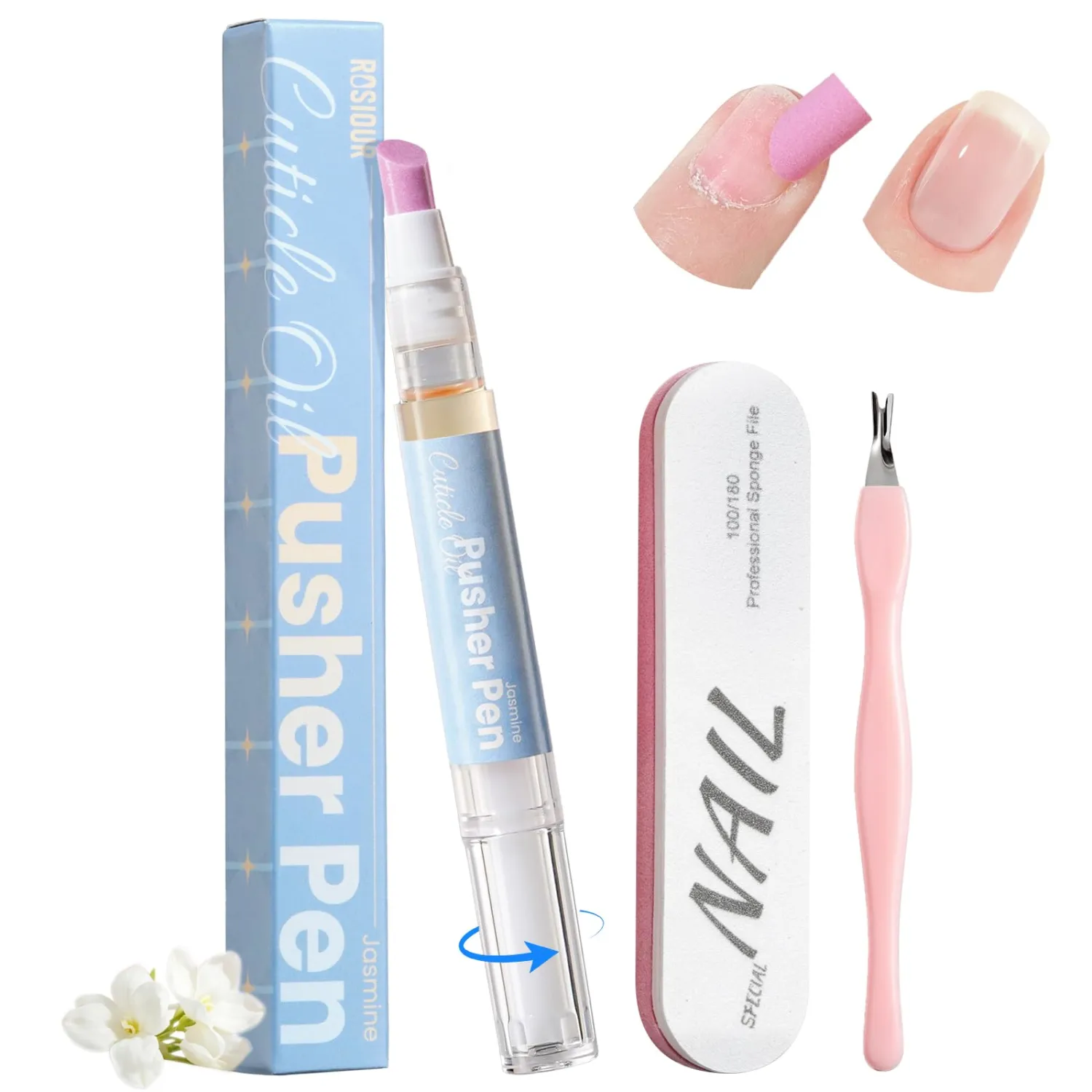 Cuticle Pusher Oil Pen for Nails, 3 in 1 Ceramic Cuticle Remover with Oil