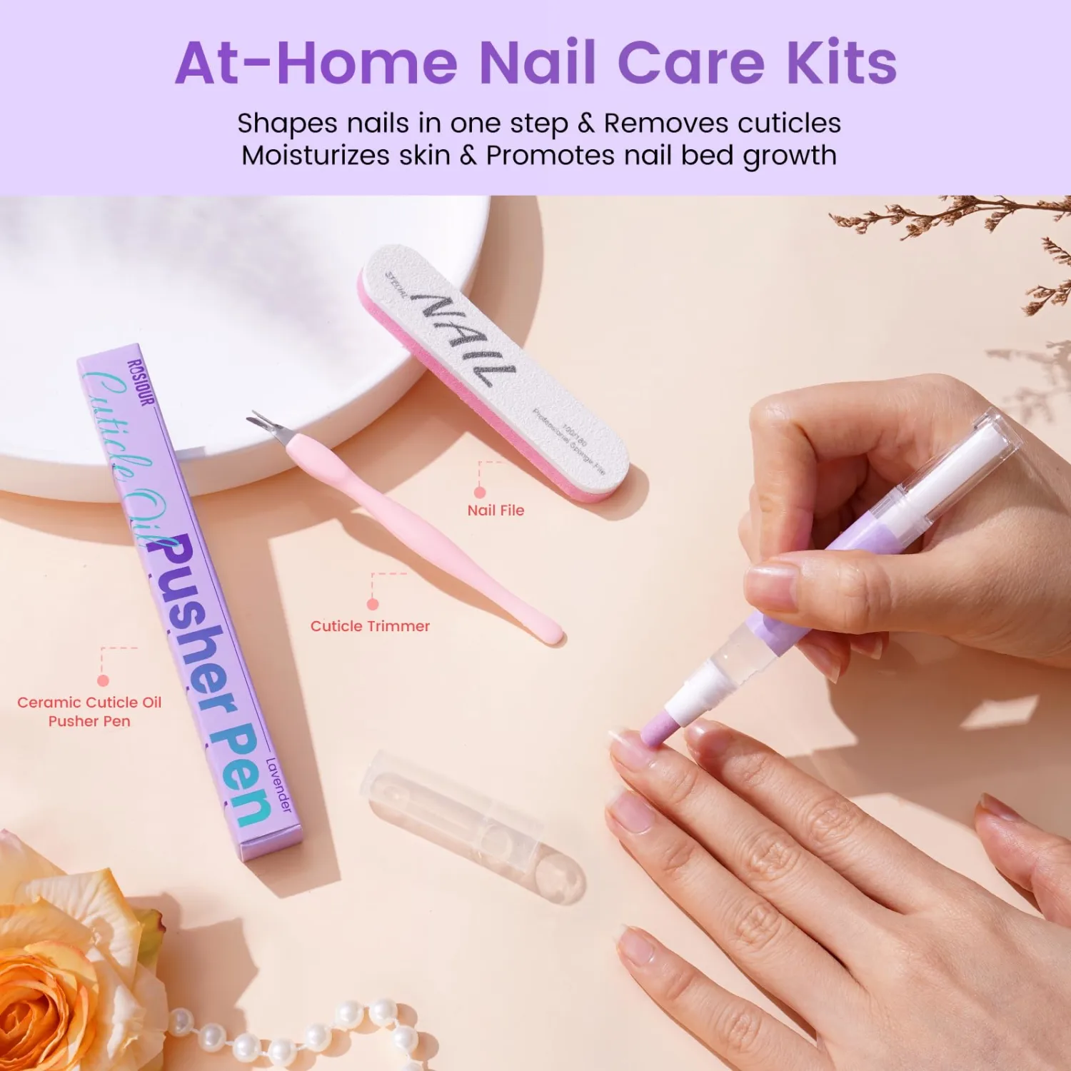 Cuticle Pusher Oil Pen for Nails, 3 in1 Ceramic Cuticle Remover with Oil