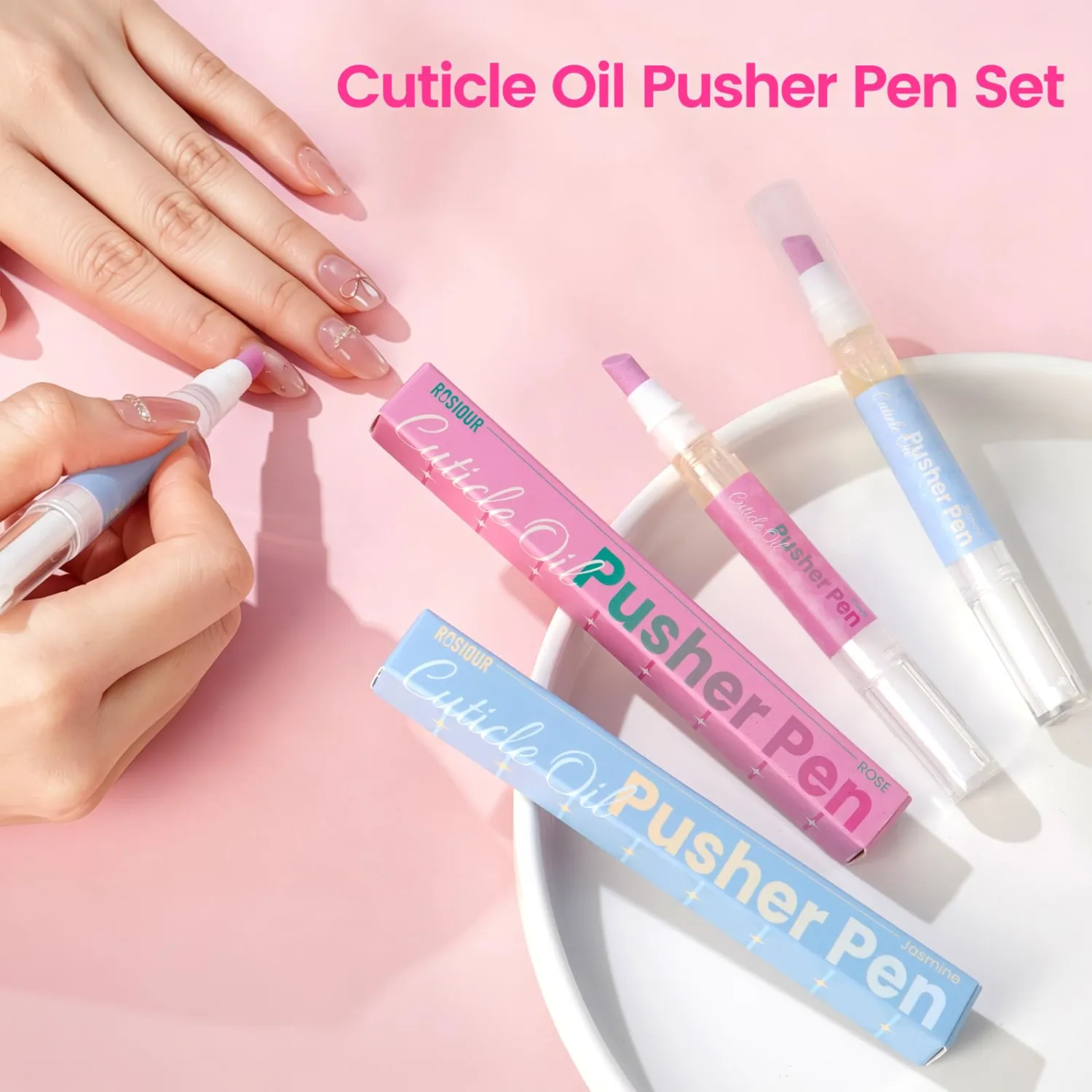 Cuticle Pusher Oil Pen for Nails, 3 in 1 Ceramic Cuticle Remover with Oil