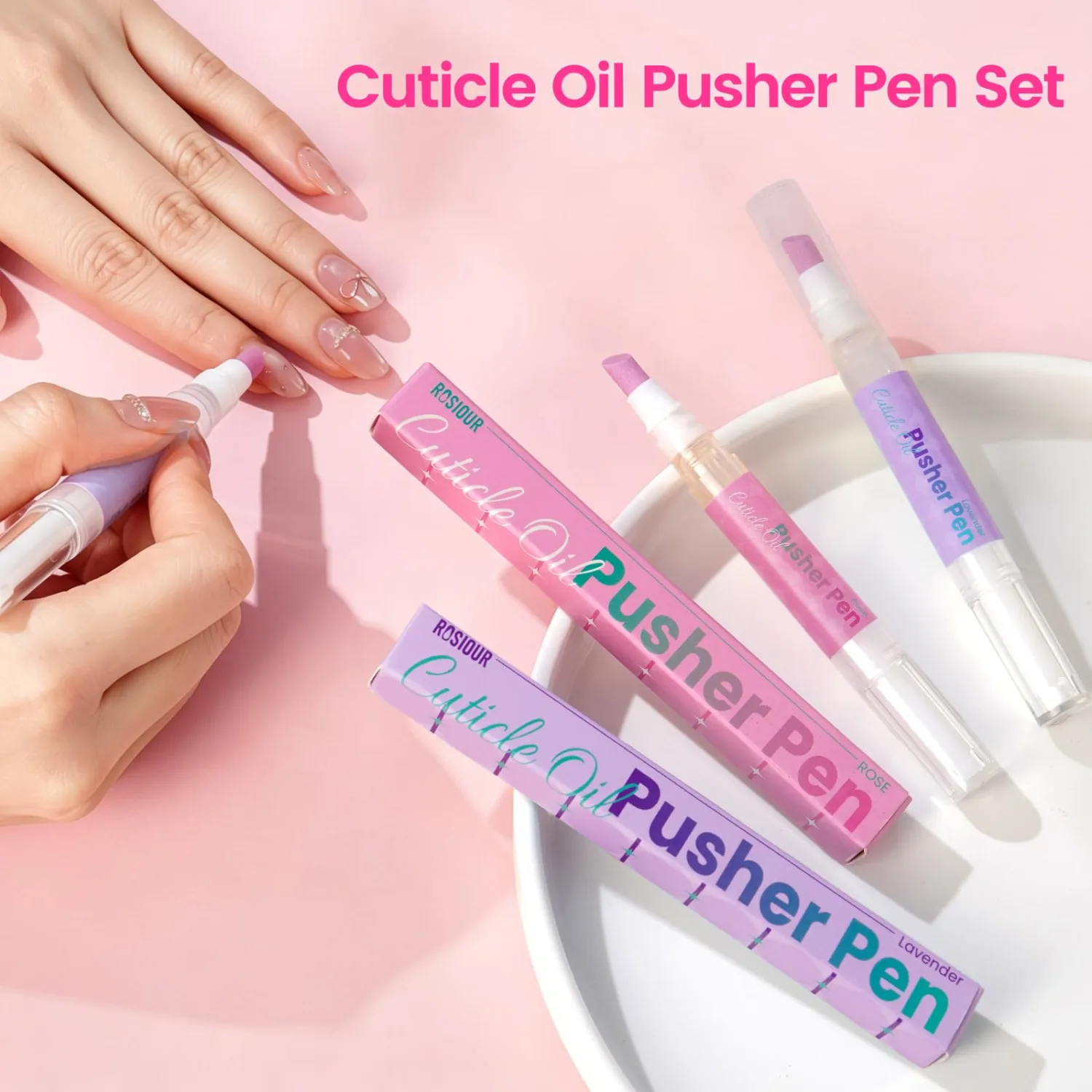 Cuticle Pusher Oil Pen for Nails, 3 in 1 Ceramic Cuticle Remover with Oil