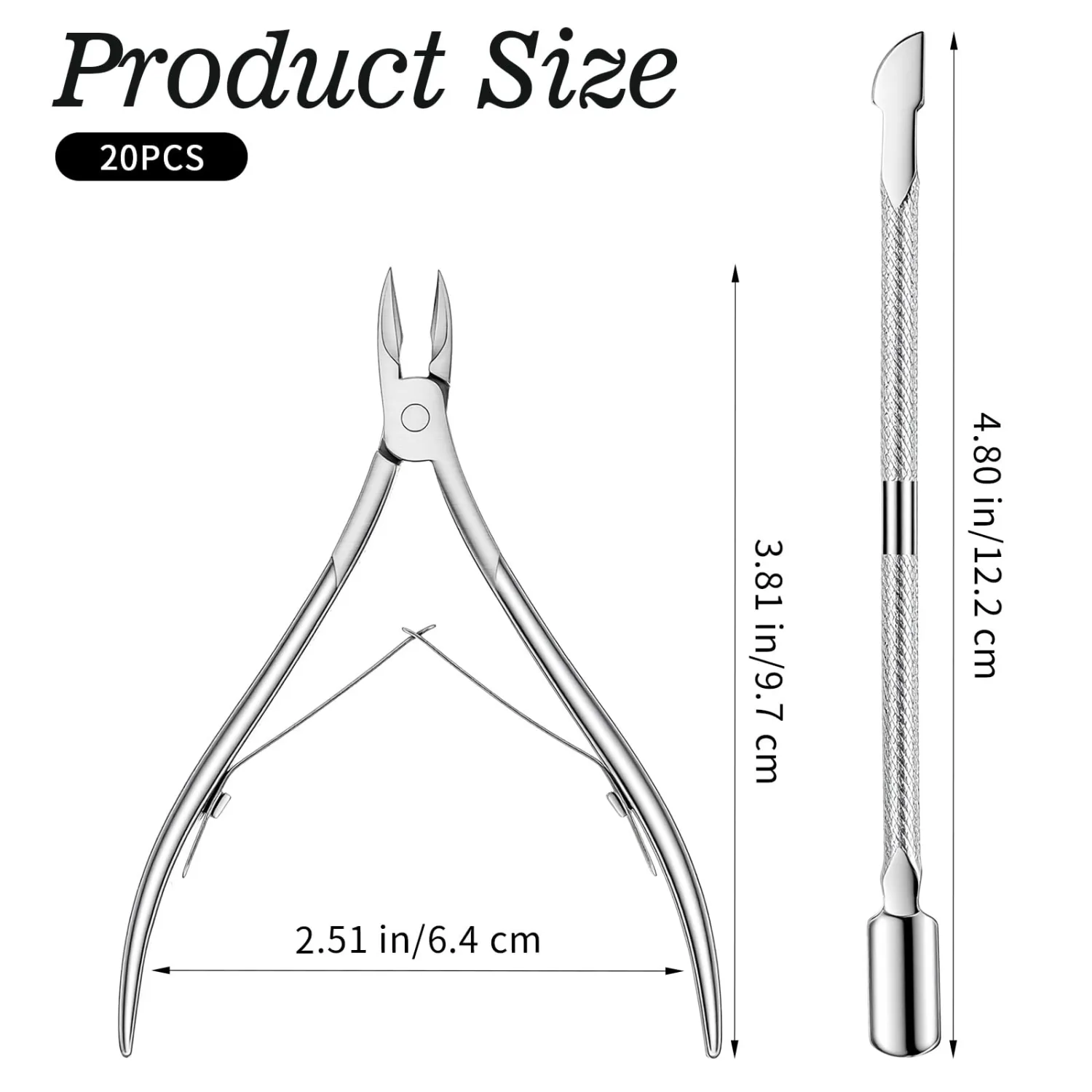 20 Pieces Cuticle Trimmer with Cuticle Pusher, Professional Stainless Steel Cuticle Nippers Cuticle Remover Manicure and Pedicure Set Nail Care Kit Tools for Fingernails and Toenails (Silver)