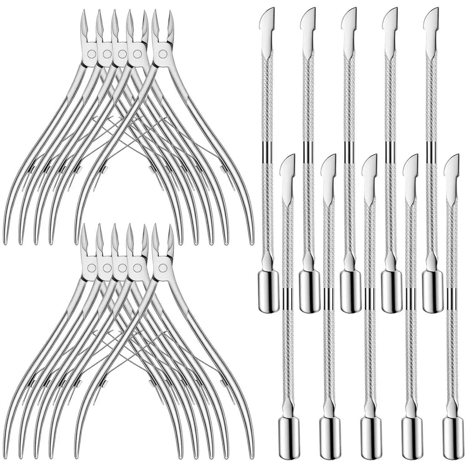 20 Pieces Cuticle Trimmer with Cuticle Pusher, Professional Stainless Steel Cuticle Nippers Cuticle Remover Manicure and Pedicure Set Nail Care Kit Tools for Fingernails and Toenails (Silver)