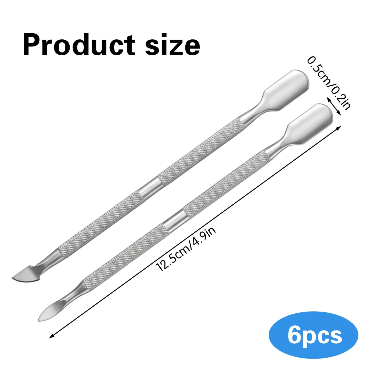 6PCS Cuticle Pusher, Metal Dual Head Cuticle Remover