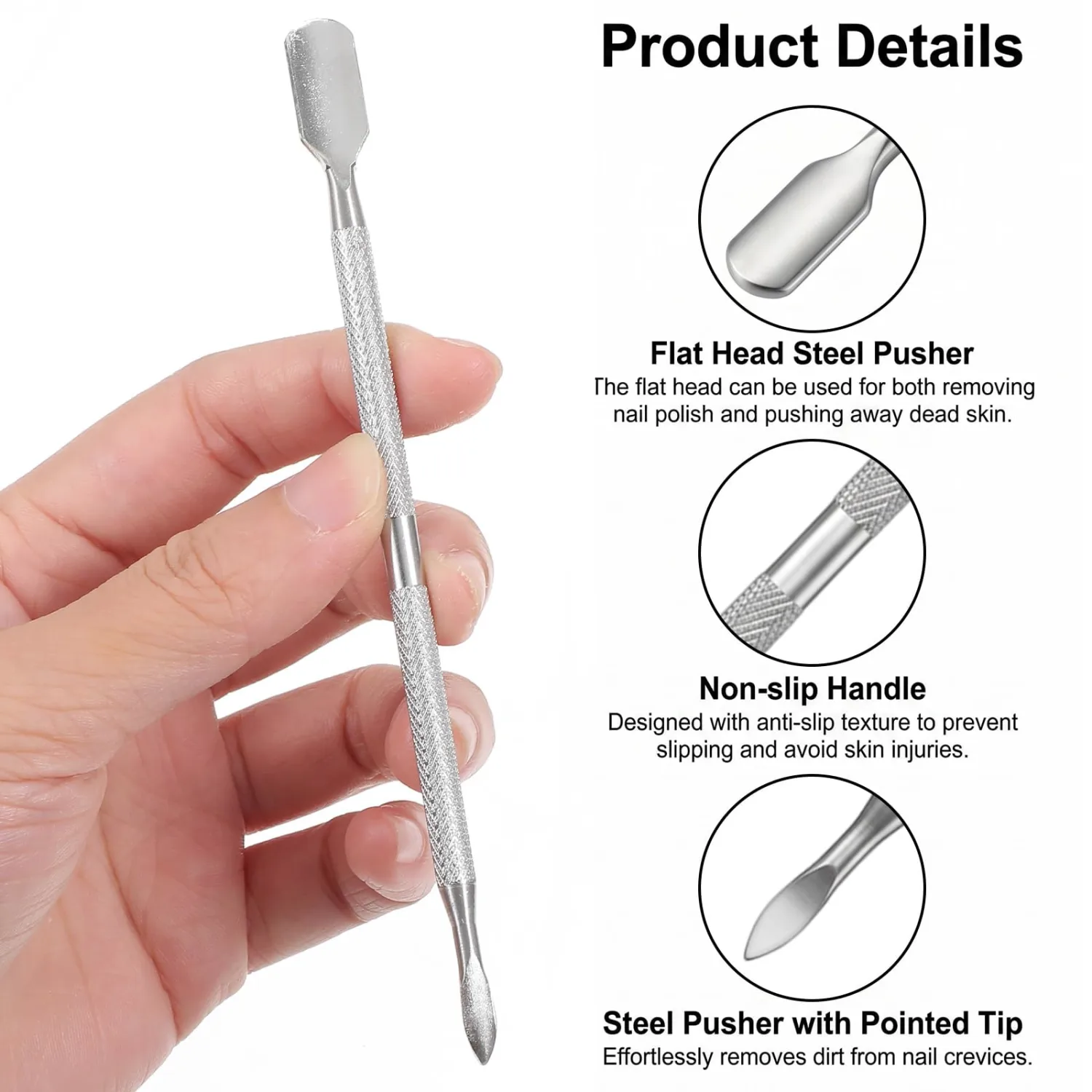 6PCS Cuticle Pusher, Metal Dual Head Cuticle Remover