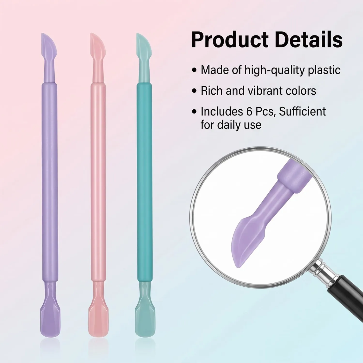 6 PCS Plastic Cuticle Pusher, Dual-end Dead Mini Cuticle Pusher