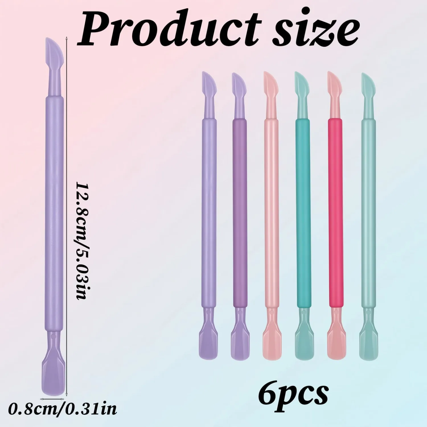6 PCS Plastic Cuticle Pusher, Dual-end Dead Mini Cuticle Pusher