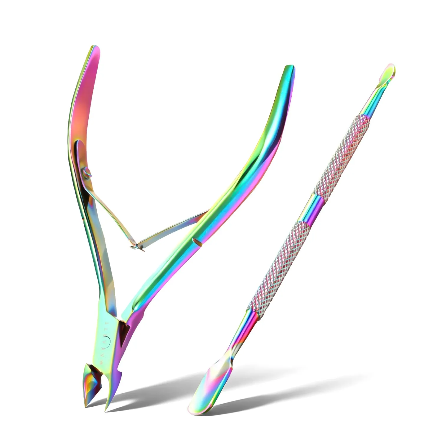 Makartt Rainbow Titanium Sharp Cuticle Nipper and Pusher Set