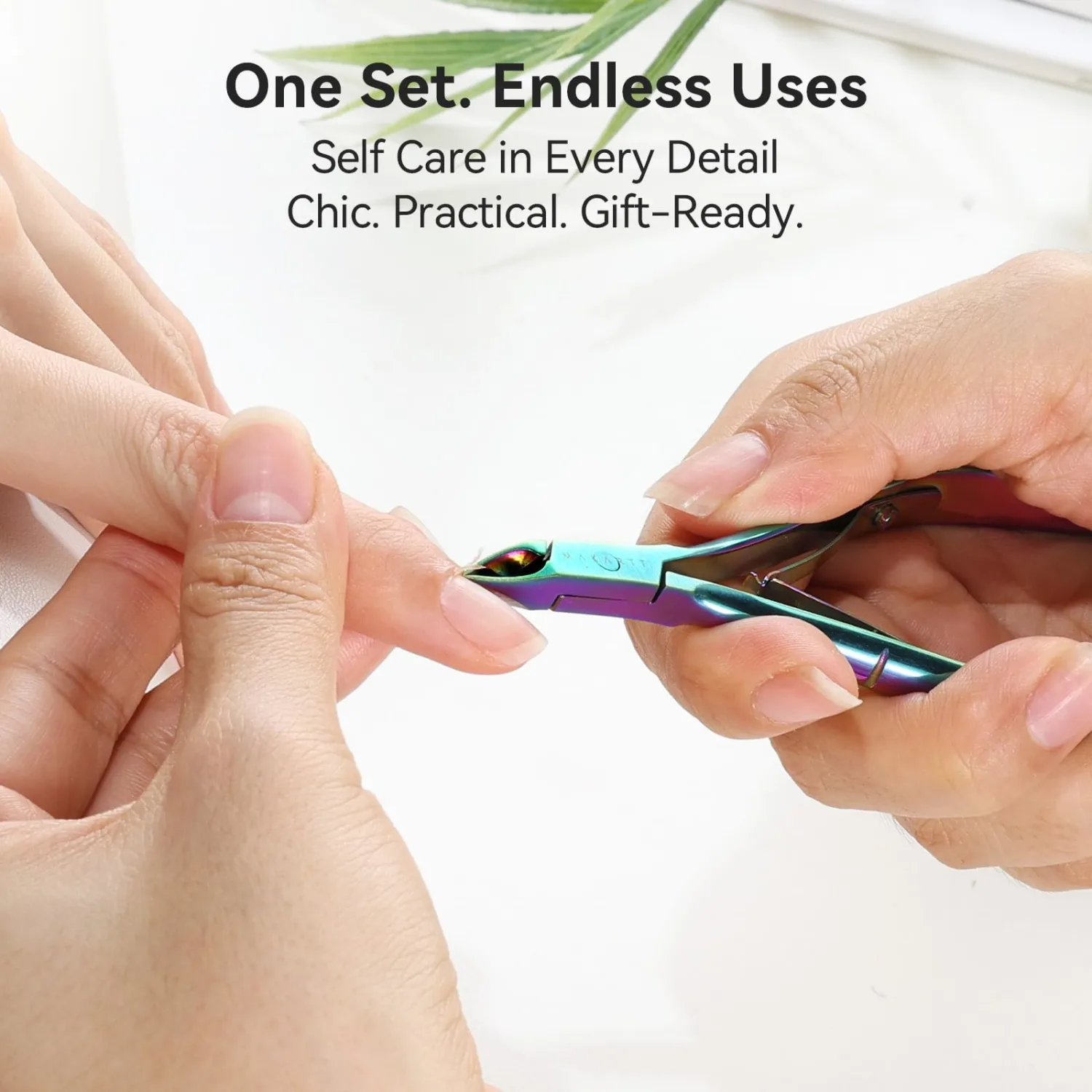 Makartt Rainbow Titanium Sharp Cuticle Nipper and Pusher Set