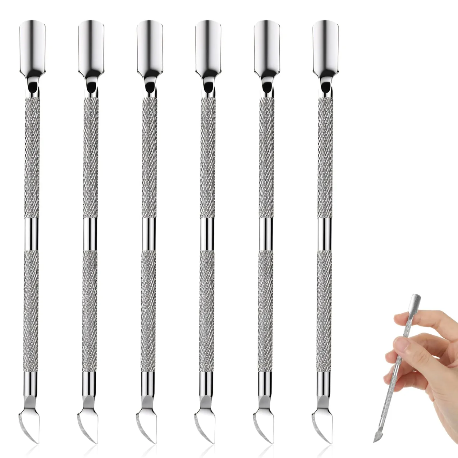 6 PCS Cuticle Pushers Stainless Steel Nail Scraper Dual-Sided, Cuticle Pusher Tools with Removal– Non-slip Handle for Finger & Toe Nails, Gel Polish & Dead Skin