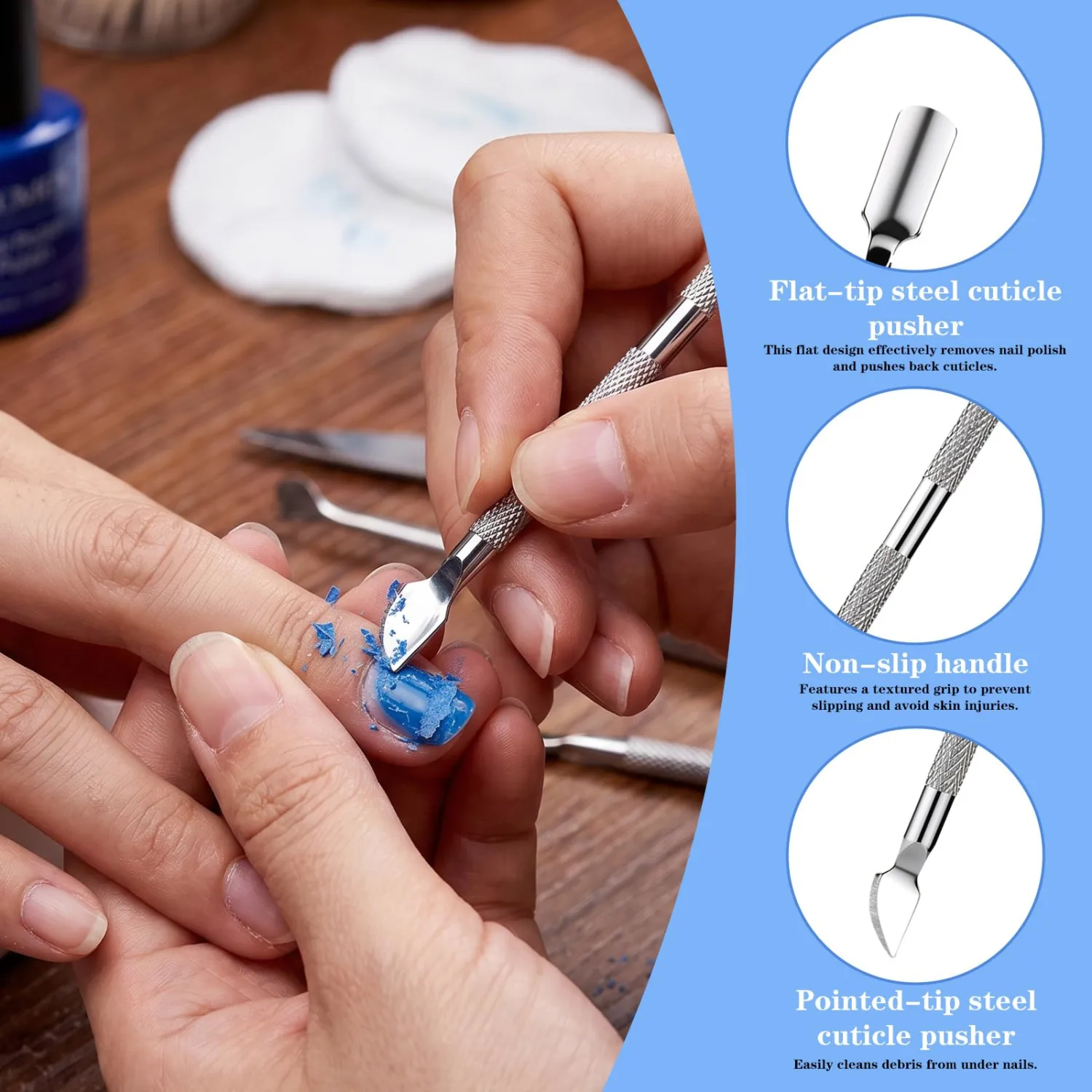 6 PCS Cuticle Pushers Stainless Steel Nail Scraper Dual-Sided, Cuticle Pusher Tools with Removal– Non-slip Handle for Finger & Toe Nails, Gel Polish & Dead Skin