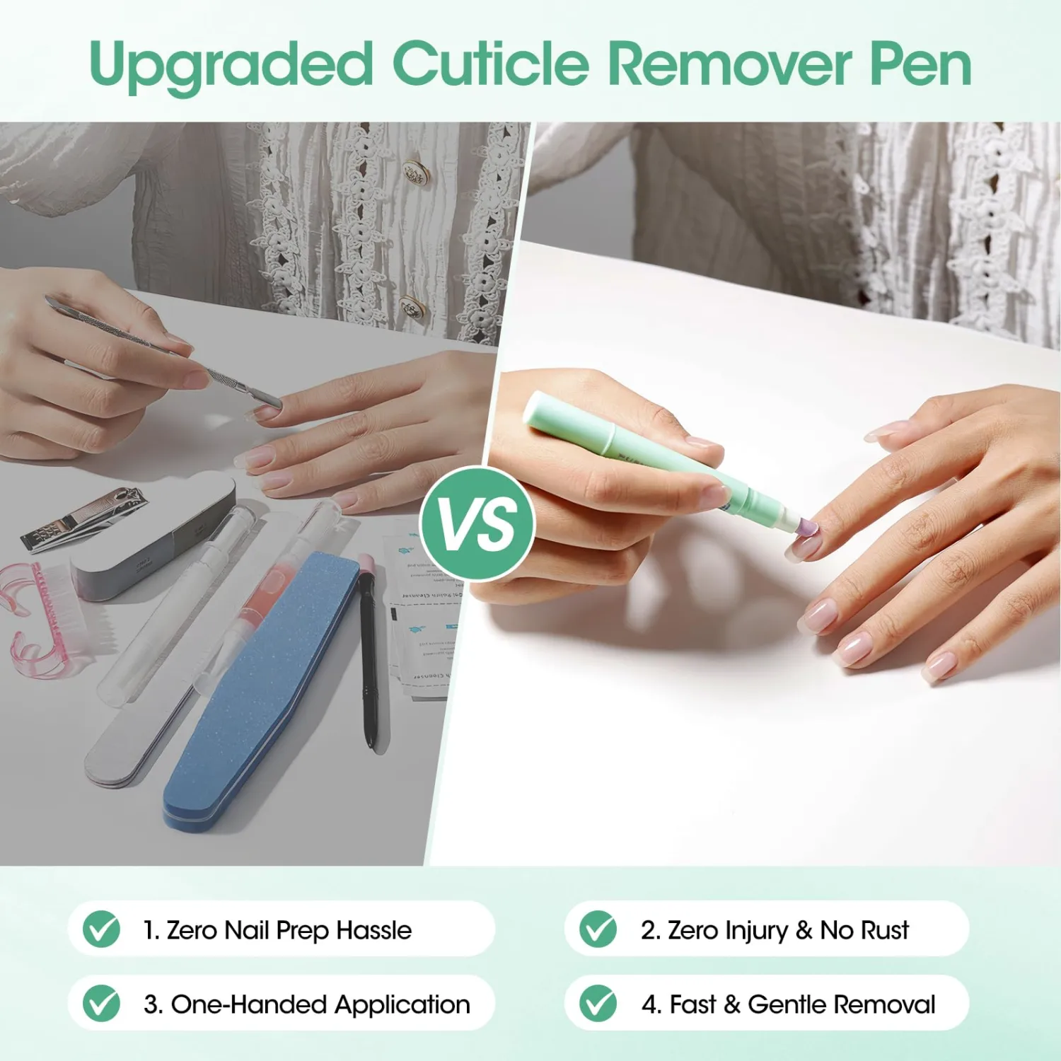 Gellen 2Pcs Cuticle Remover Pen - Ceramic Cuticle Pusher Pen with Softener