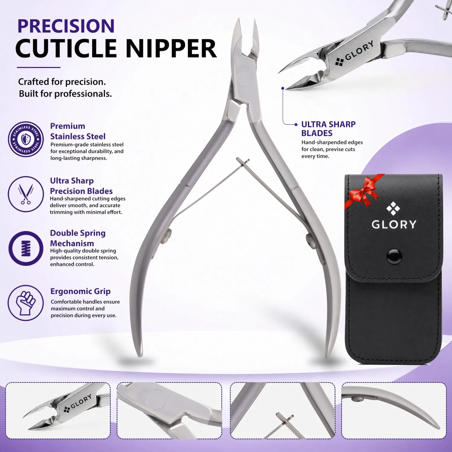 GLORY Professional Cuticle Nipper, Ultra-Sharp Stainless Steel Cuticle Trimmer Double Spring, Precision Dead Skin Remover & Hangnail Clipper for Manicure Pedicure, Nail Tech Grade Manicure Tools