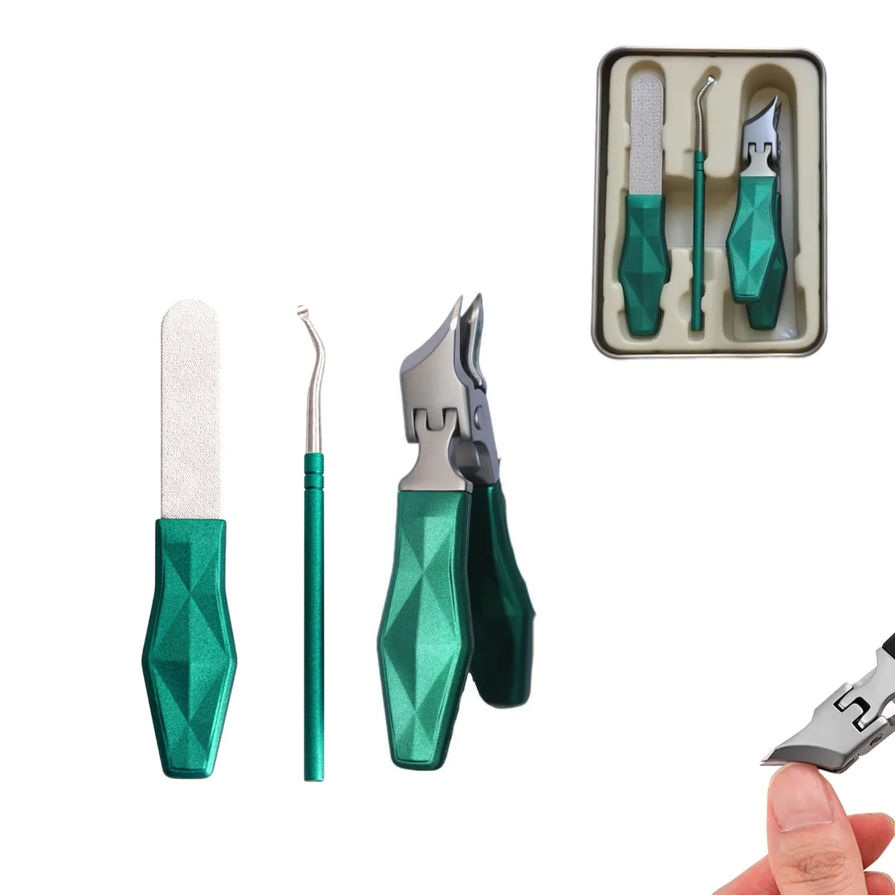 Angled Nail Clippers Green Eagle Beak Oblique Slanted Curved Thick Professional Nail Clippers for Women Adult Men Ingrown