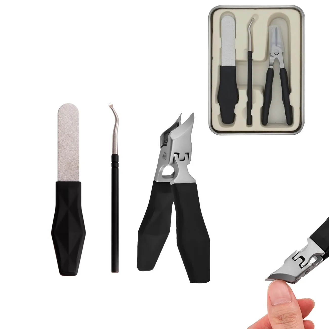 Angled Nail Clippers Black Eagle Beak Oblique Slanted Curved Thick Professional Nail Clippers for Women Adult Men Ingrown
