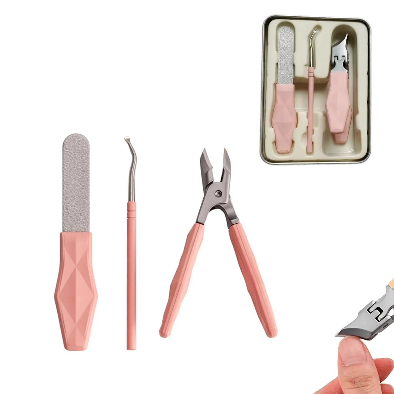 Angled Nail Clippers Pink Eagle Beak Oblique Slanted Curved Thick Professional Nail Clippers for Women Adult Men Ingrown