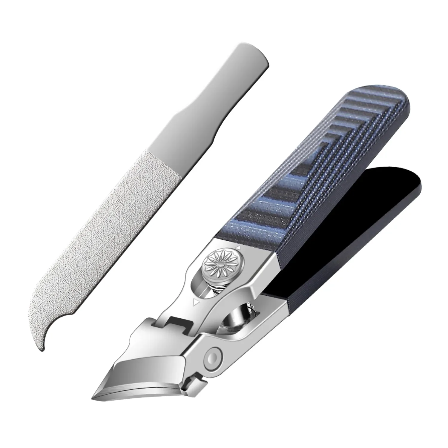 Wide Jaw Opening Anti-Splash Nail Clipper, Eagle Beak Beveled Nail Clippers，G10 Long Handle Angled Head Toenail Clippers for Thick Nails (Straight Blue B)