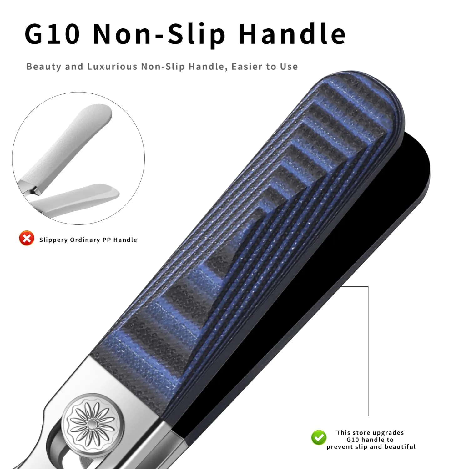 Wide Jaw Opening Anti-Splash Nail Clipper, Eagle Beak Beveled Nail Clippers，G10 Long Handle Angled Head Toenail Clippers for Thick Nails (Straight Blue B)