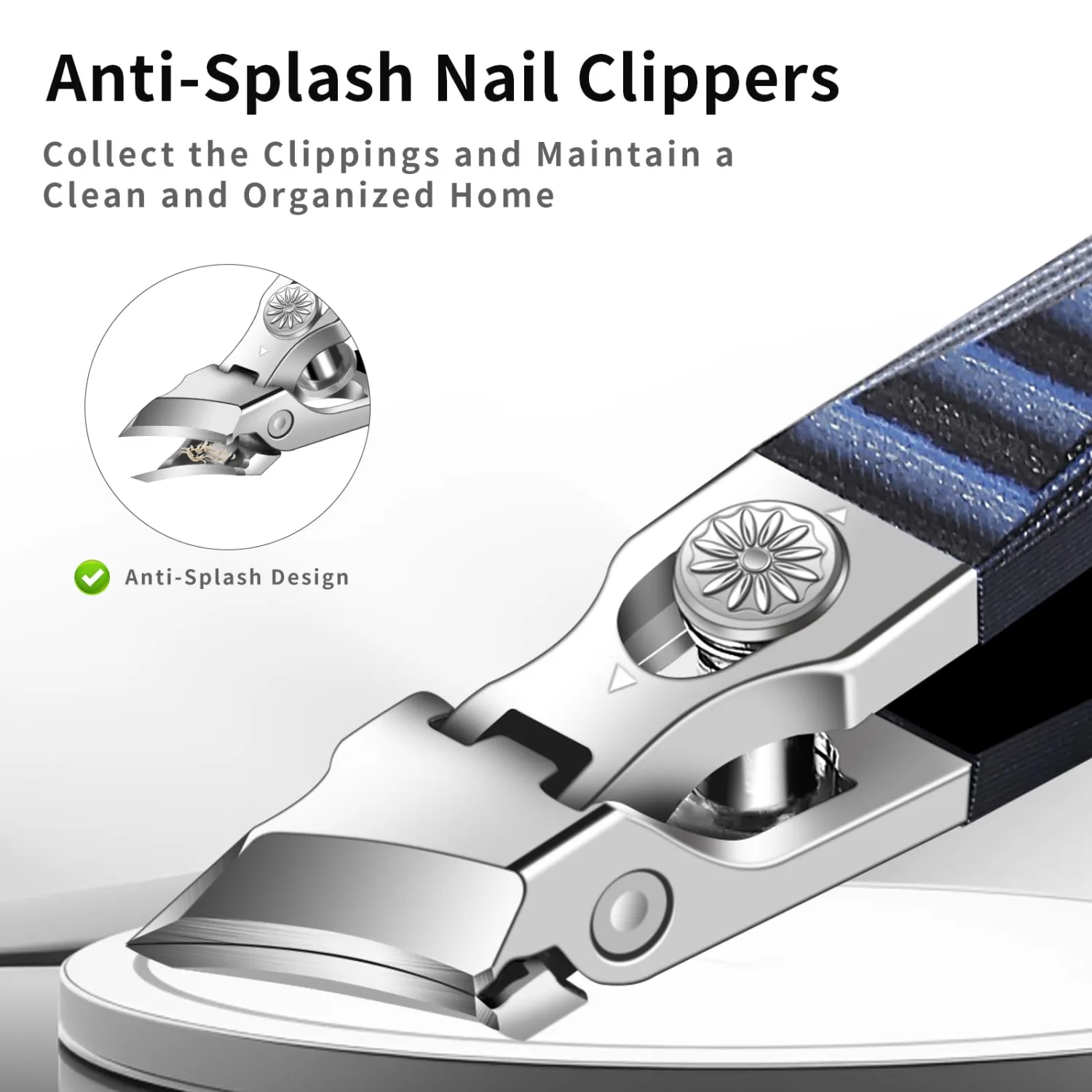 Wide Jaw Opening Anti-Splash Nail Clipper, Eagle Beak Beveled Nail Clippers，G10 Long Handle Angled Head Toenail Clippers for Thick Nails (Straight Blue B)