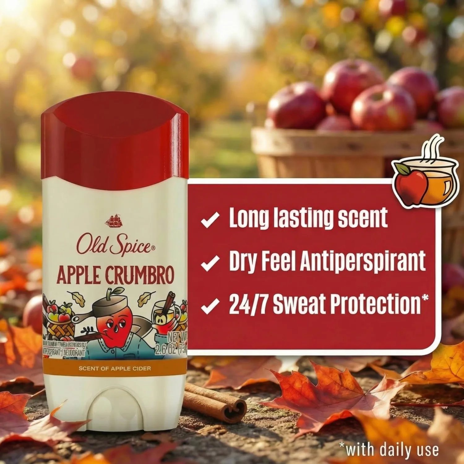 Old Spice Antiperspirant Deodorant for Men, Apple Crumbro Scent, 2.6 oz